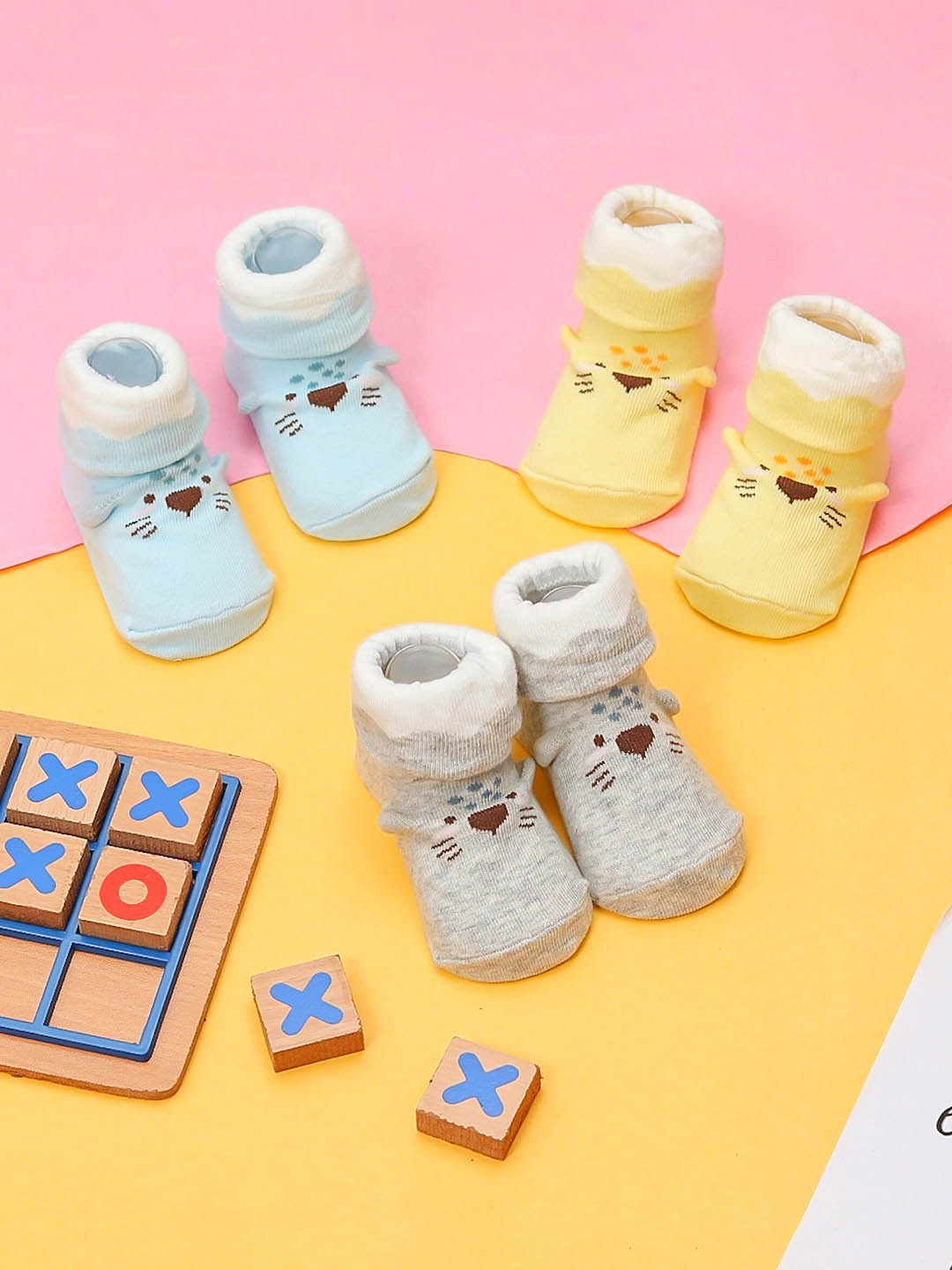 Yellow Bee Infant Boys Pack Of 3 Animal Design Cotton Ankle-Length Socks