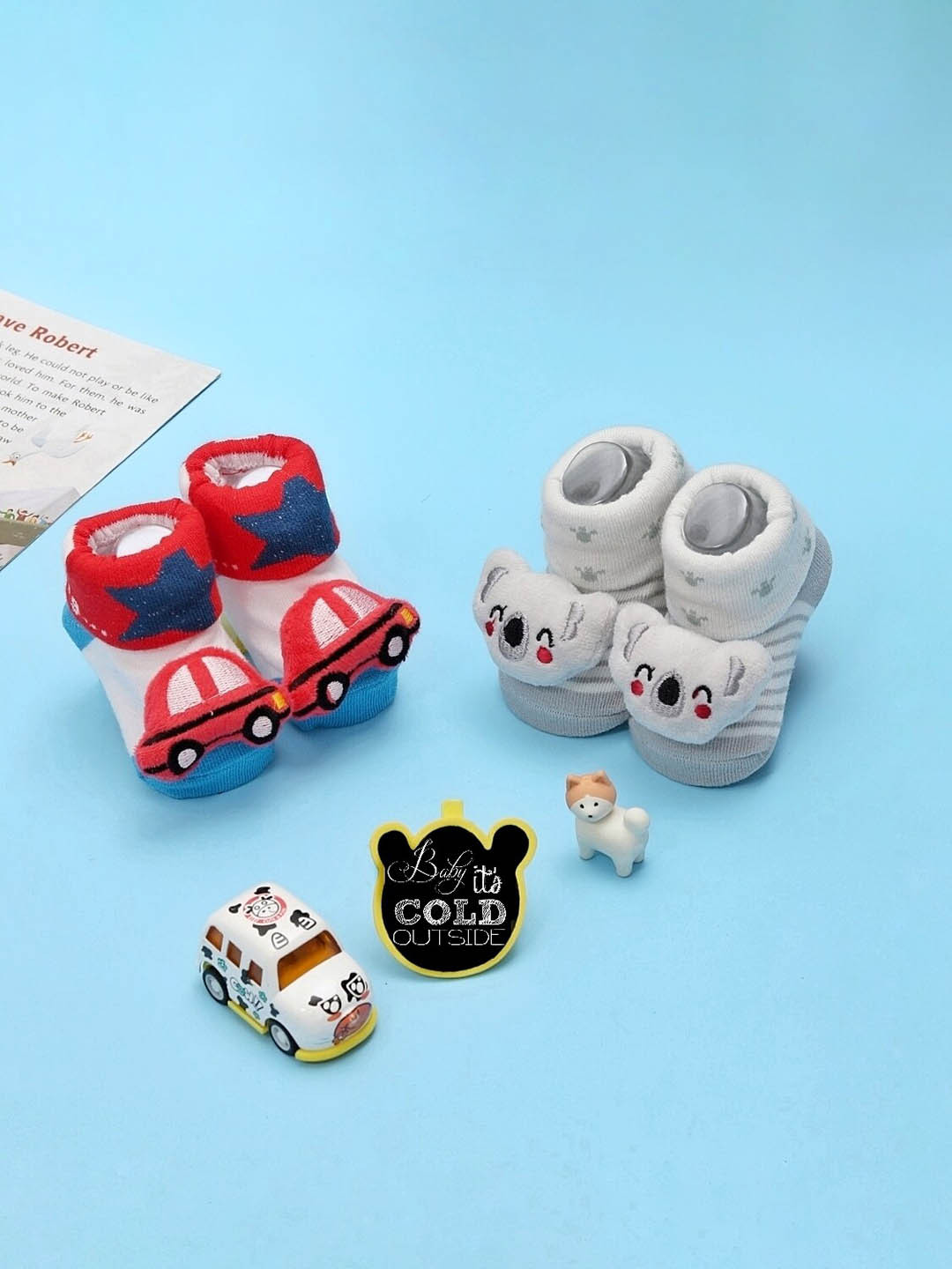 Yellow Bee Infant Boys Pack Of 2 Applique Cotton Anti-Skid Stuffed Pure Cotton Socks