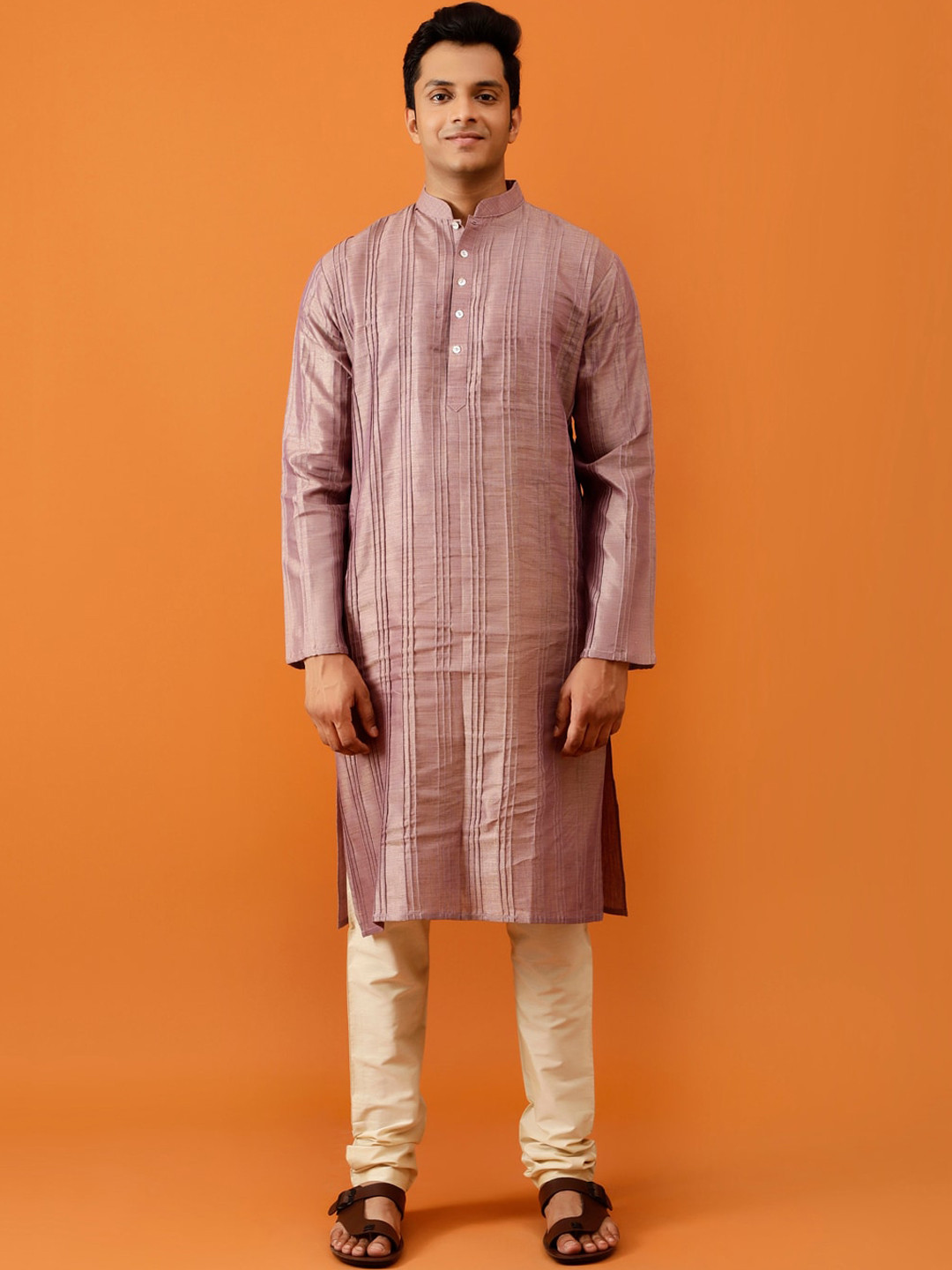 Streaks & Crosses Striped Regular Straight Kurta with Churidar