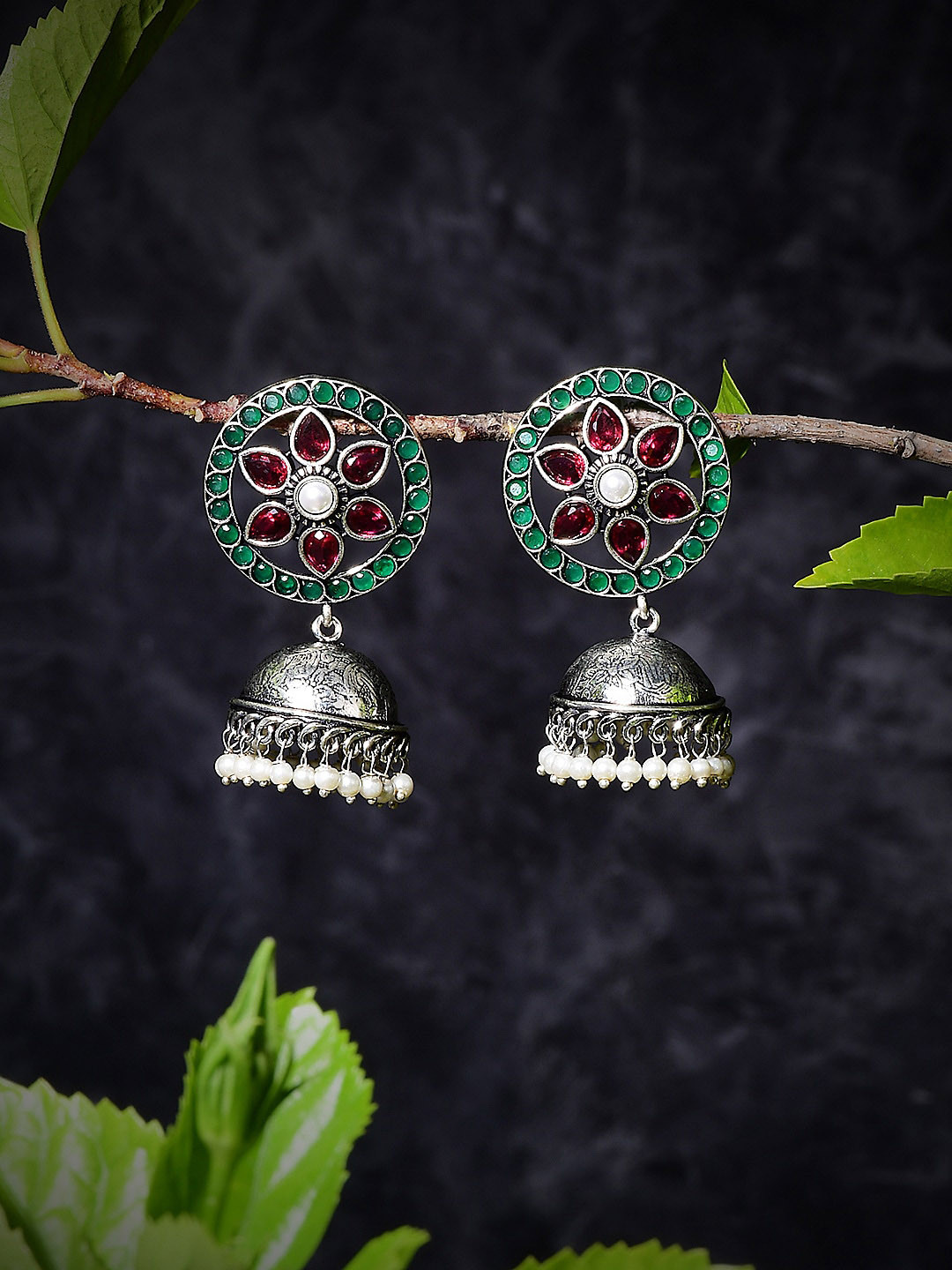 Bamboo Tree Jewels Slver-Plated Contemporary Jhumkas