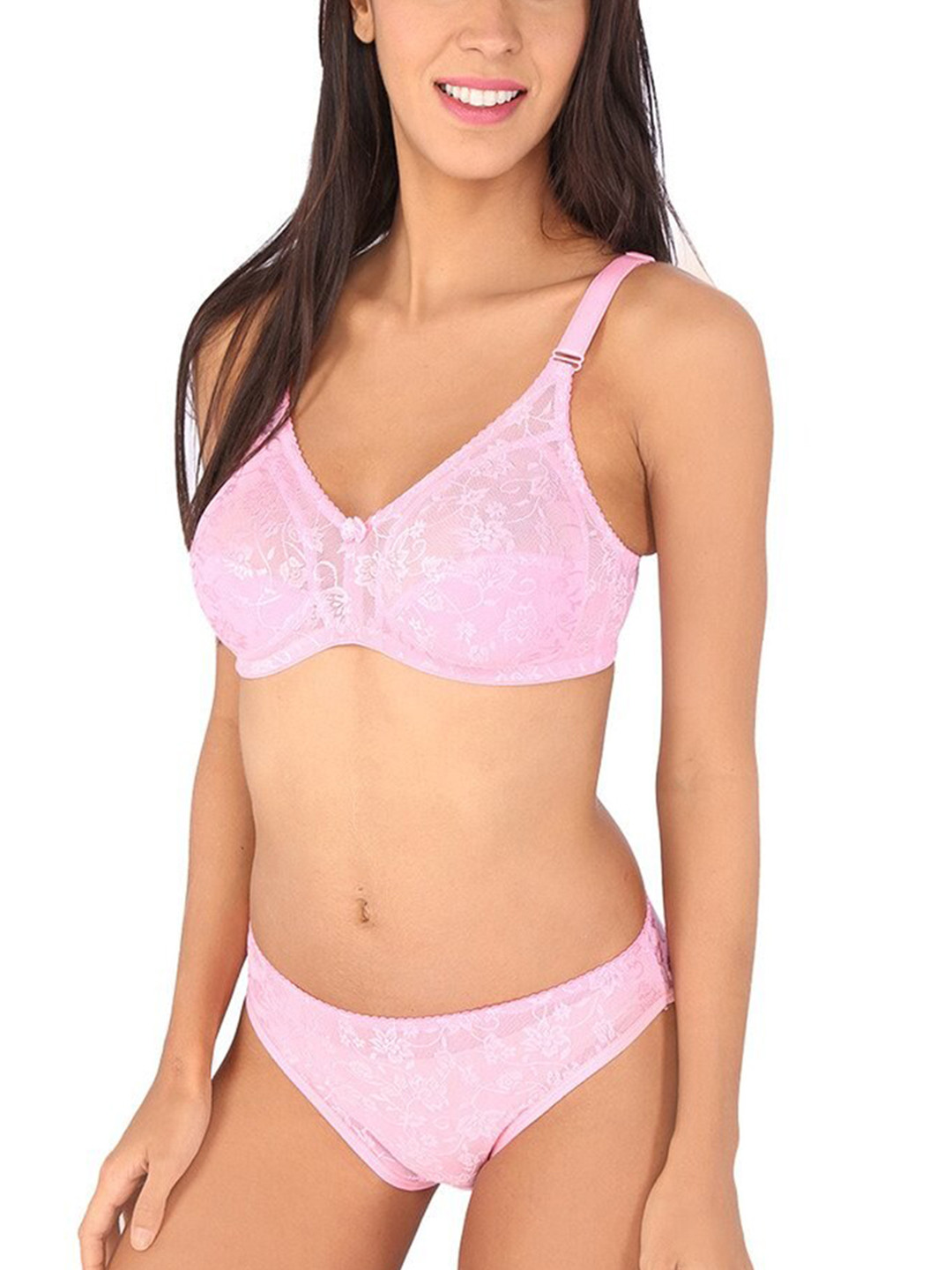 Bralux Self-Design Laced Lingerie Set BRALUX_CAMY_PINK_SIZE_32