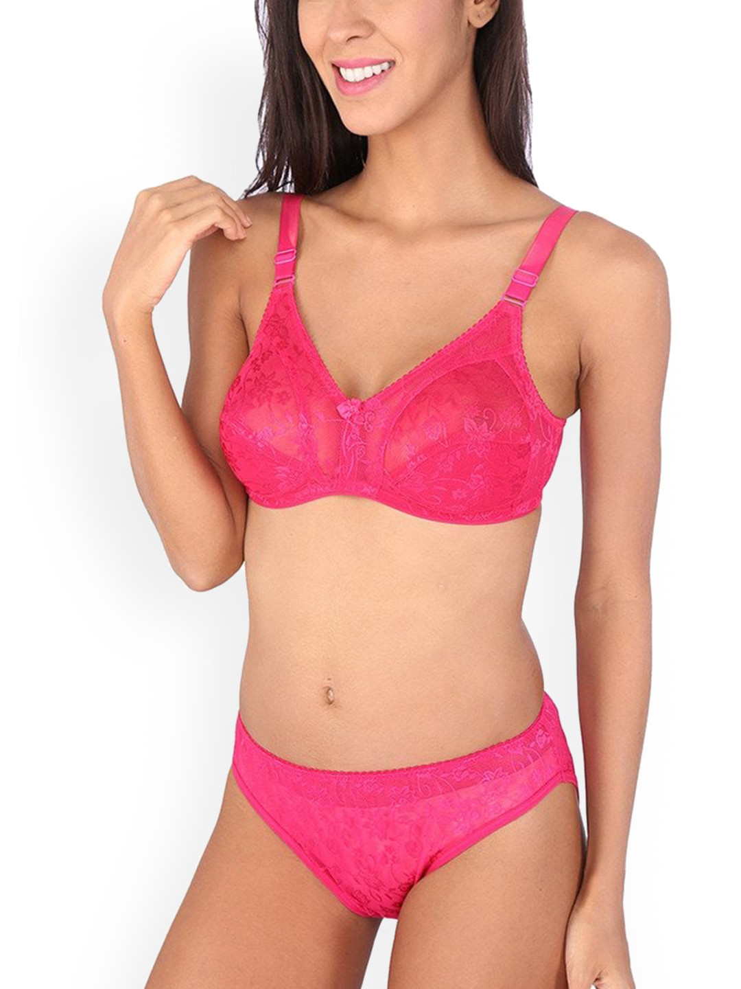 Bralux Self-Design Laced Lingerie Set BRALUX_CAMY_NEONPINK_SIZE_32