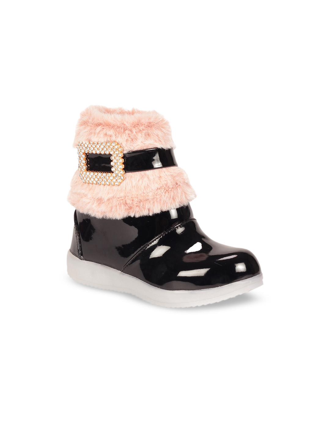 Lil Lollipop Girls Faux Fur Trim & Buckle Embellished Mid-Top Winter Boots