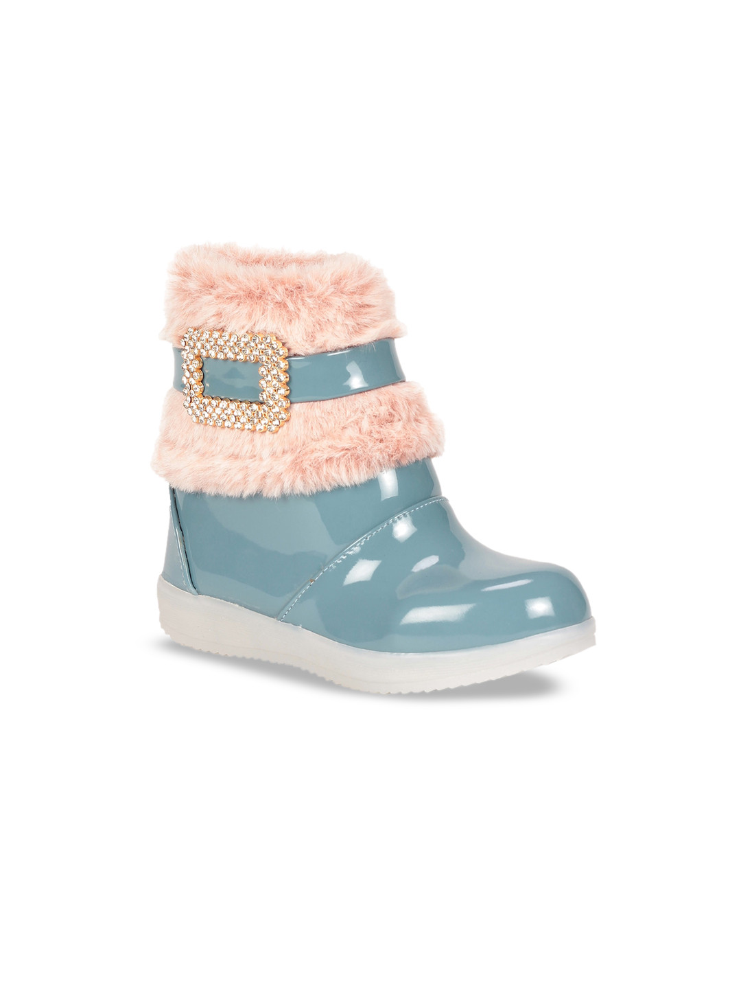 Lil Lollipop Girls Faux Fur Trim & Buckle Embellished Mid-Top Winter Boots