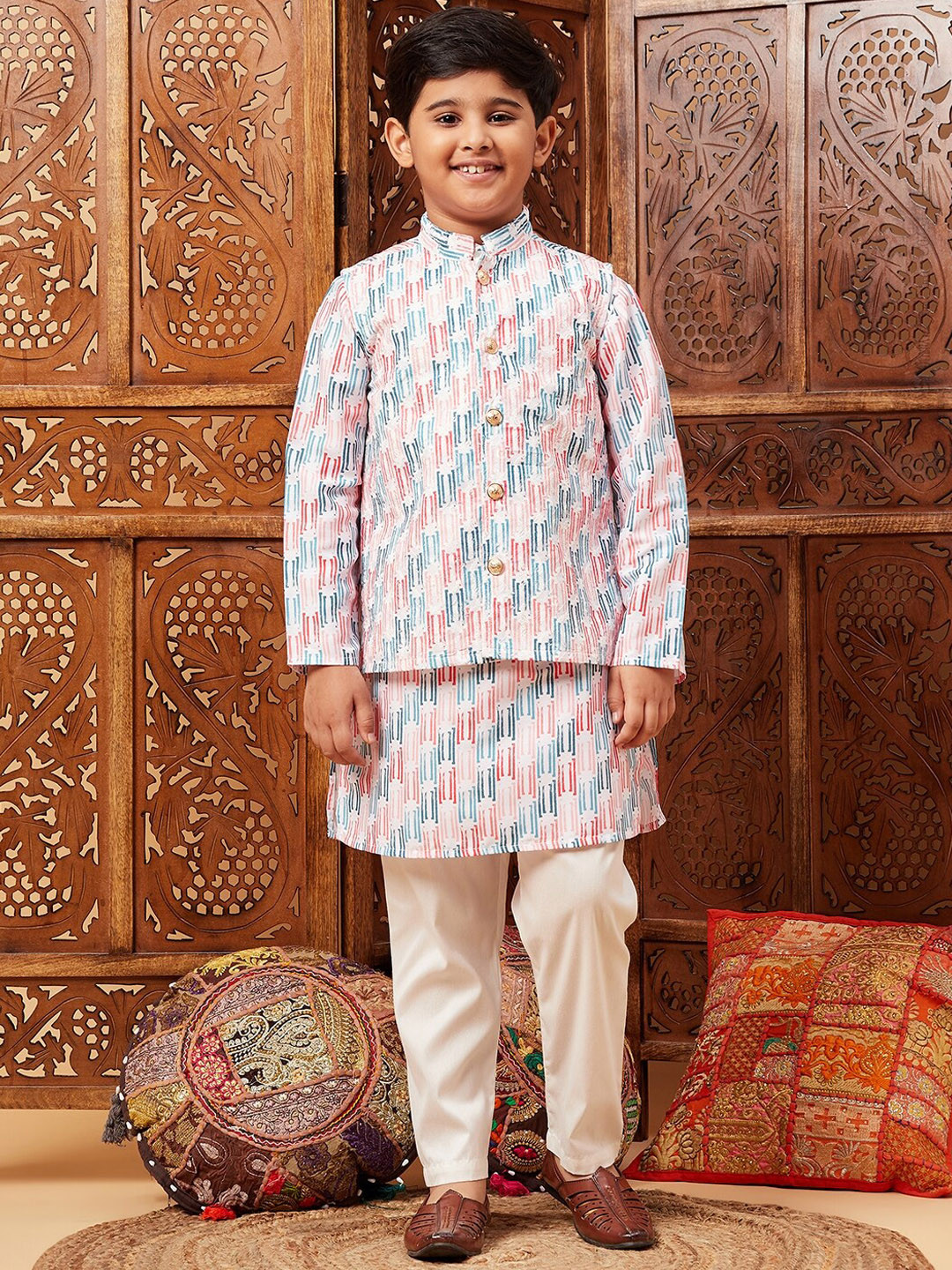 Stylo Bug Boys Abstract Printed Kurta & Pyjamas With Jacket