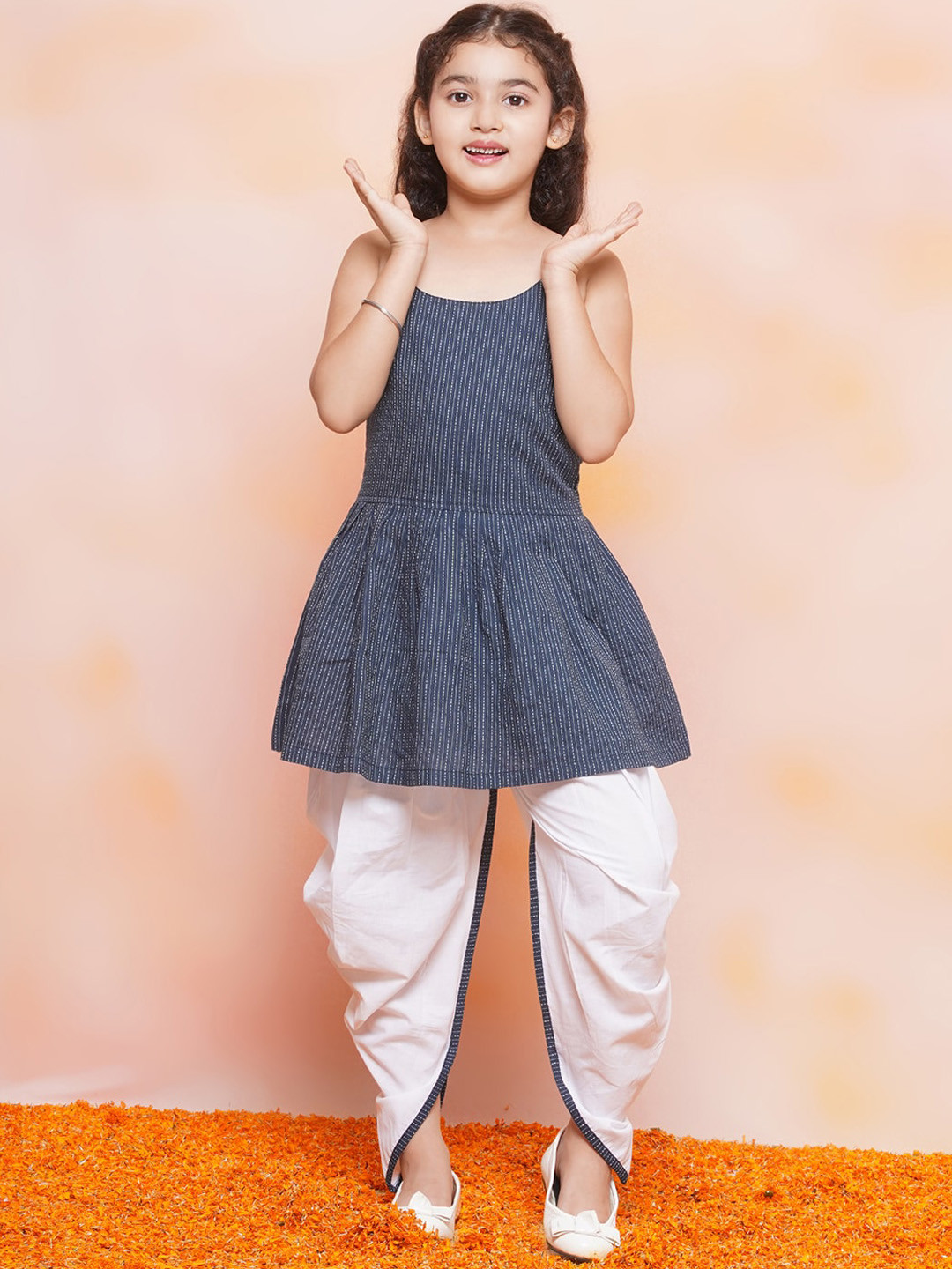Aj DEZInES Girls Striped A-Line Pure Cotton Kurta with Dhoti Pants