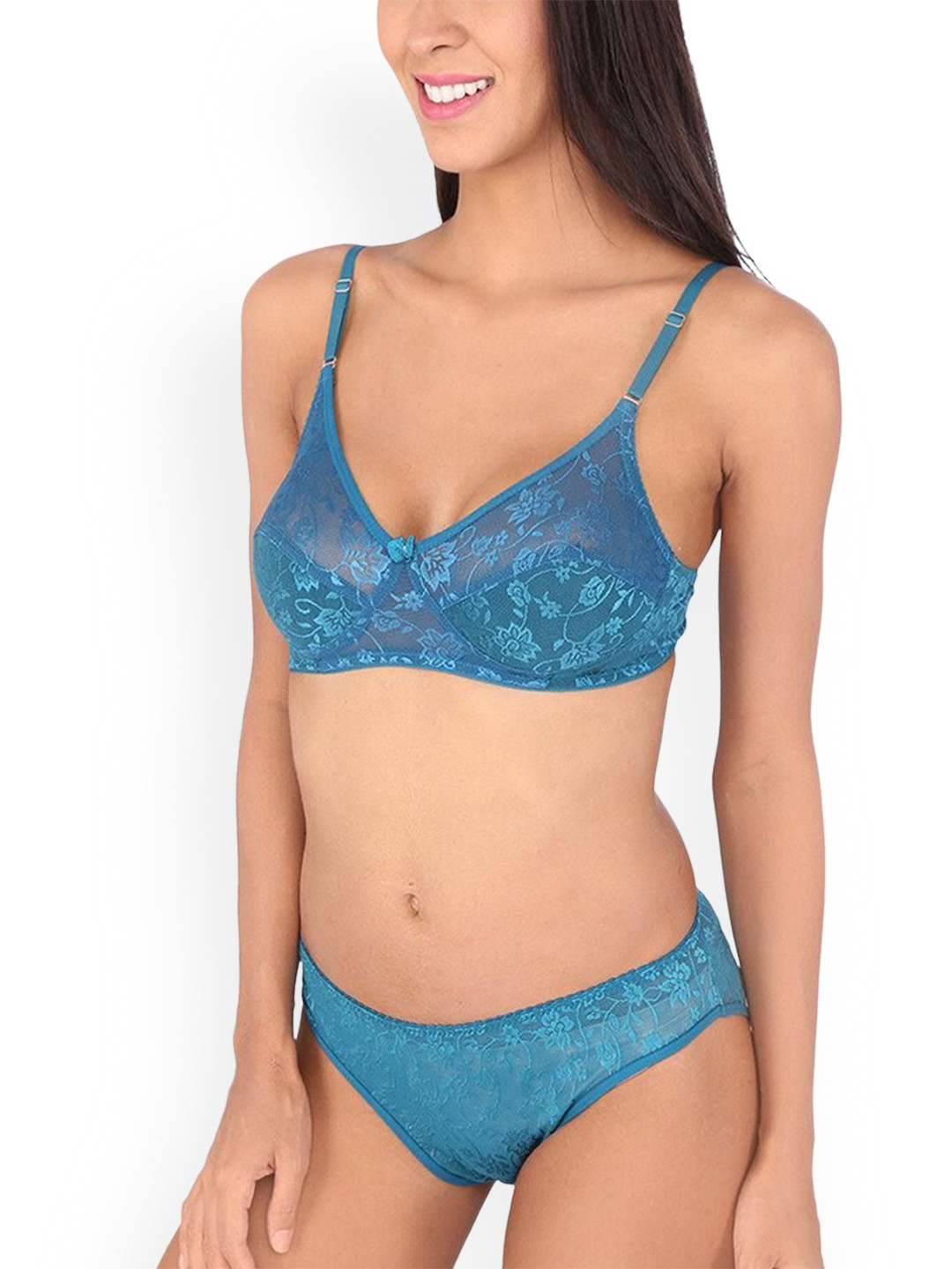 Bralux Self-Design Laced Lingerie Set BRALUX_MADHU_STEELBLUE_SIZE