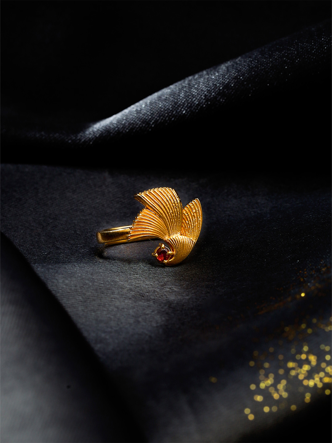 Kicky And Perky 925 Sterling Silver Tourmaline Studded Flower Adjustable Finger Ring