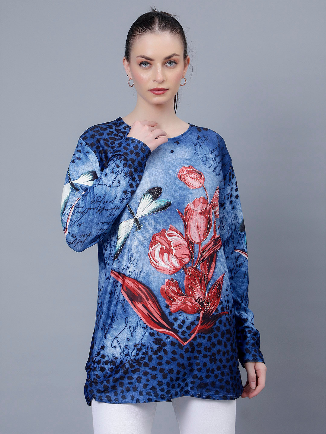 Steele Floral Printed Round Neck Longline Top