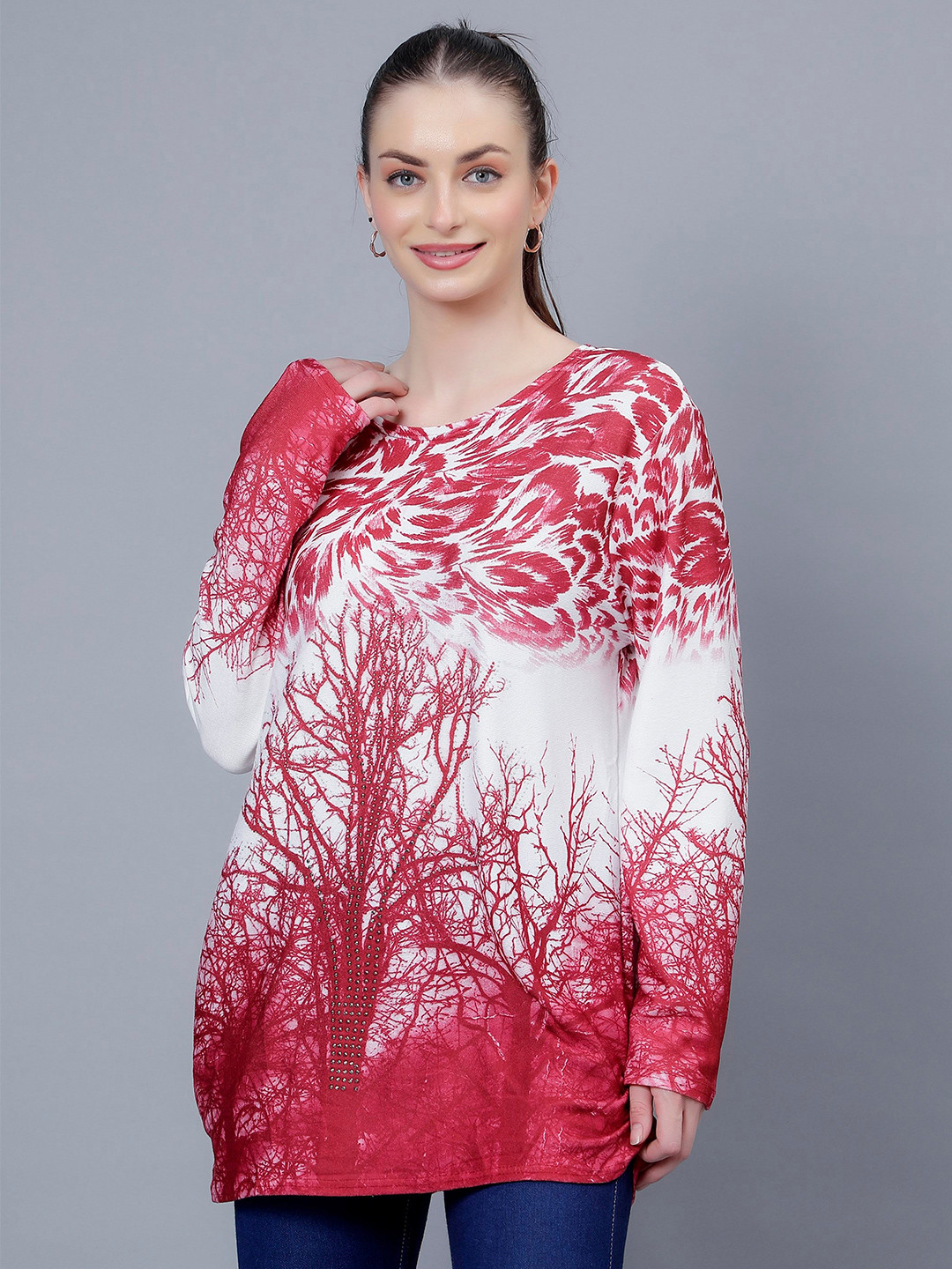 Steele Conversational Printed Round Neck Long Sleeve Tops