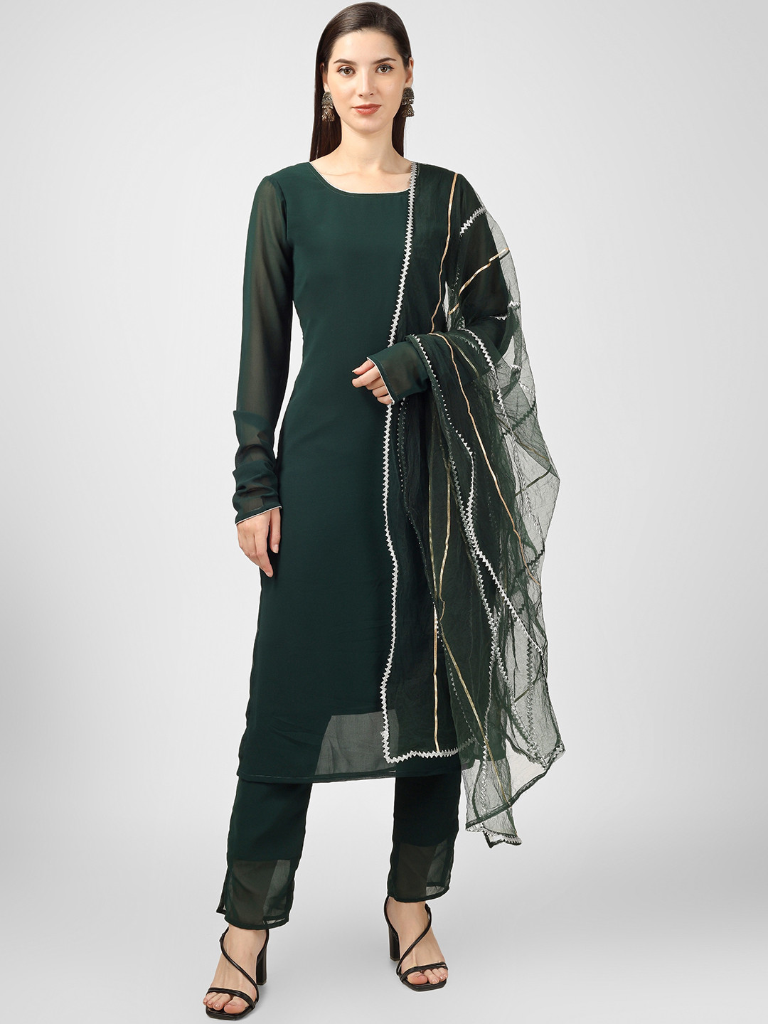 CELEBRAVO Long Sleeves Straight Georgette Kurta with Trousers & Dupatta