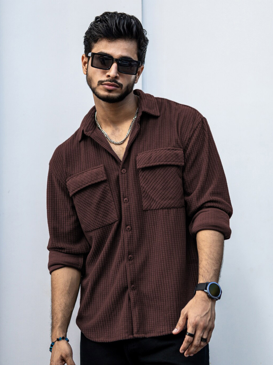 Powerlook Brown India Slim Checked Pure Cotton Oversized Casual Shirt