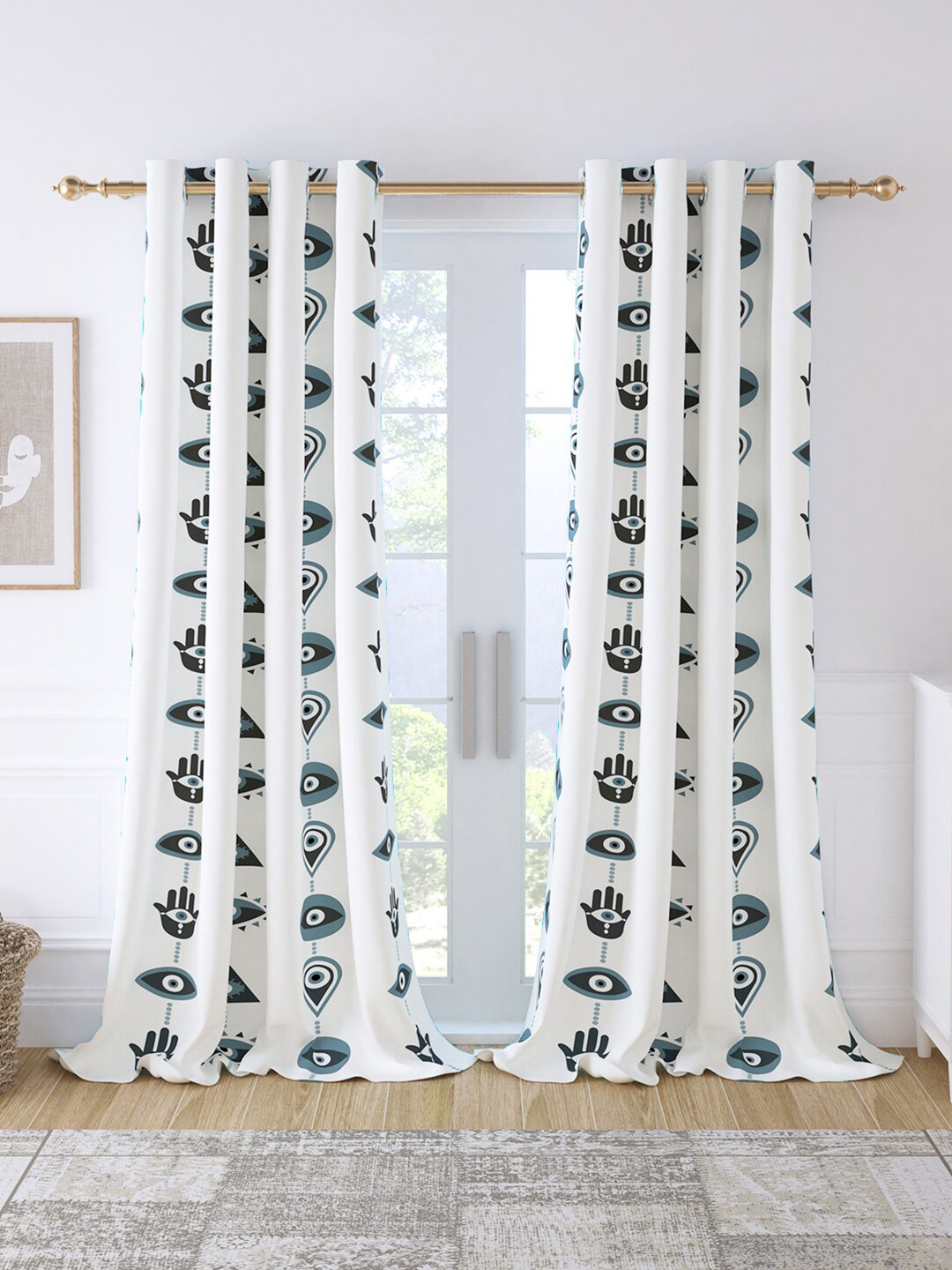 Story@home Bohemian Grey & White 2 Pieces Abstract Room Darkening Door Curtains