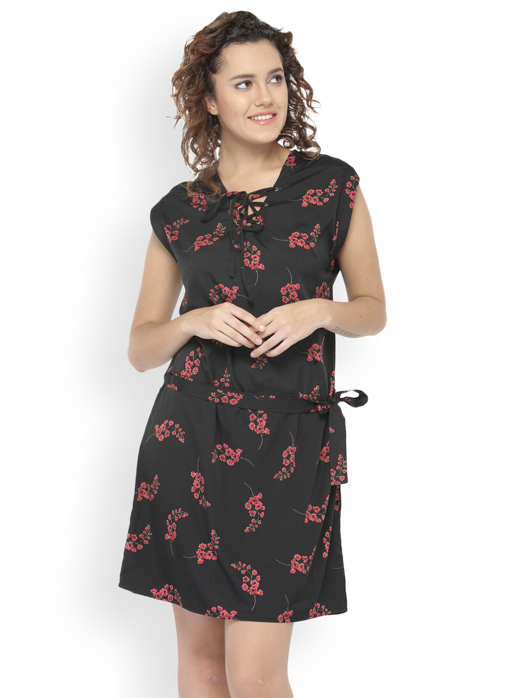 Oxolloxo Women Black Printed A-Line Dress