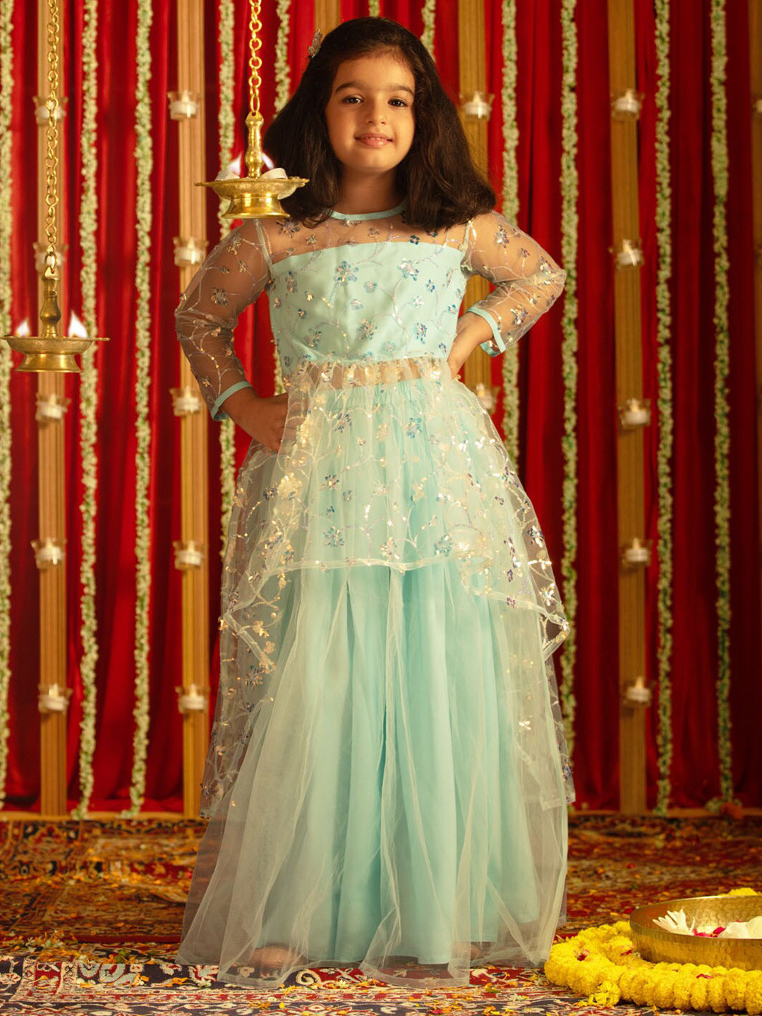 VASTRAMAY Girls Embellished Sequinned Ready to Wear Lehenga & Top