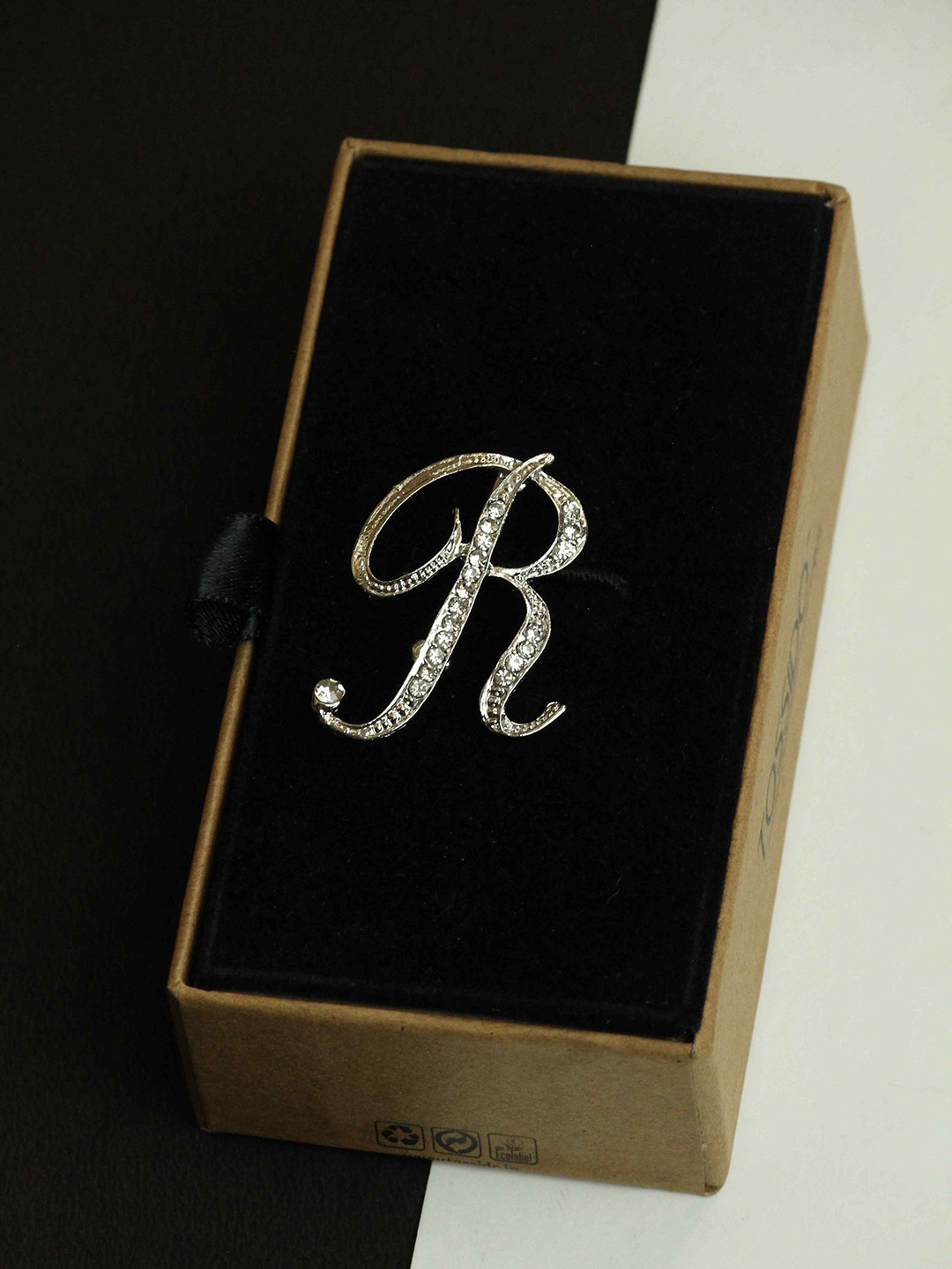 Tossido Men Alphabet R Charm Stone Studded Brooch