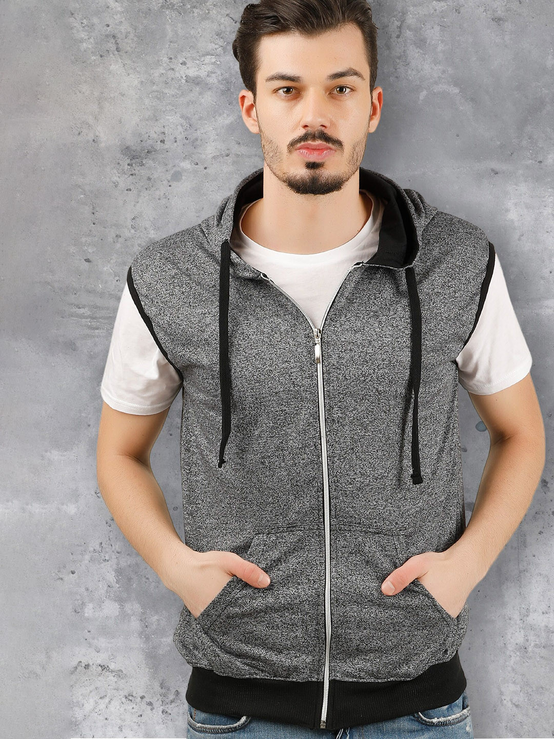 fanideaz Hooded Sleeveless Bomber Jacket