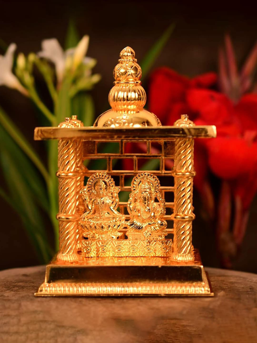 CraftVatika Shri Ganesh on Scooter Gold Metal Metallic Prayer Room Hand-Crafted Small Showpiece - 5 Inches
