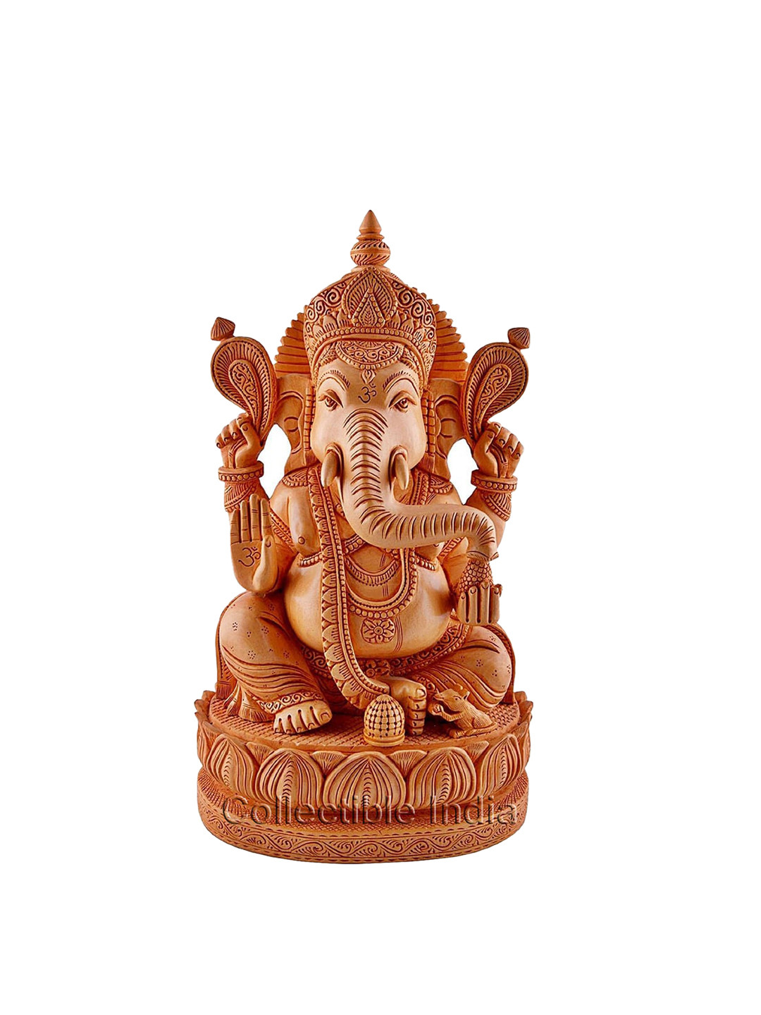 CraftVatika Lord Ganesha and Elephant Brown Wood Natural Prayer Room Small Showpiece - 5.5 Inches