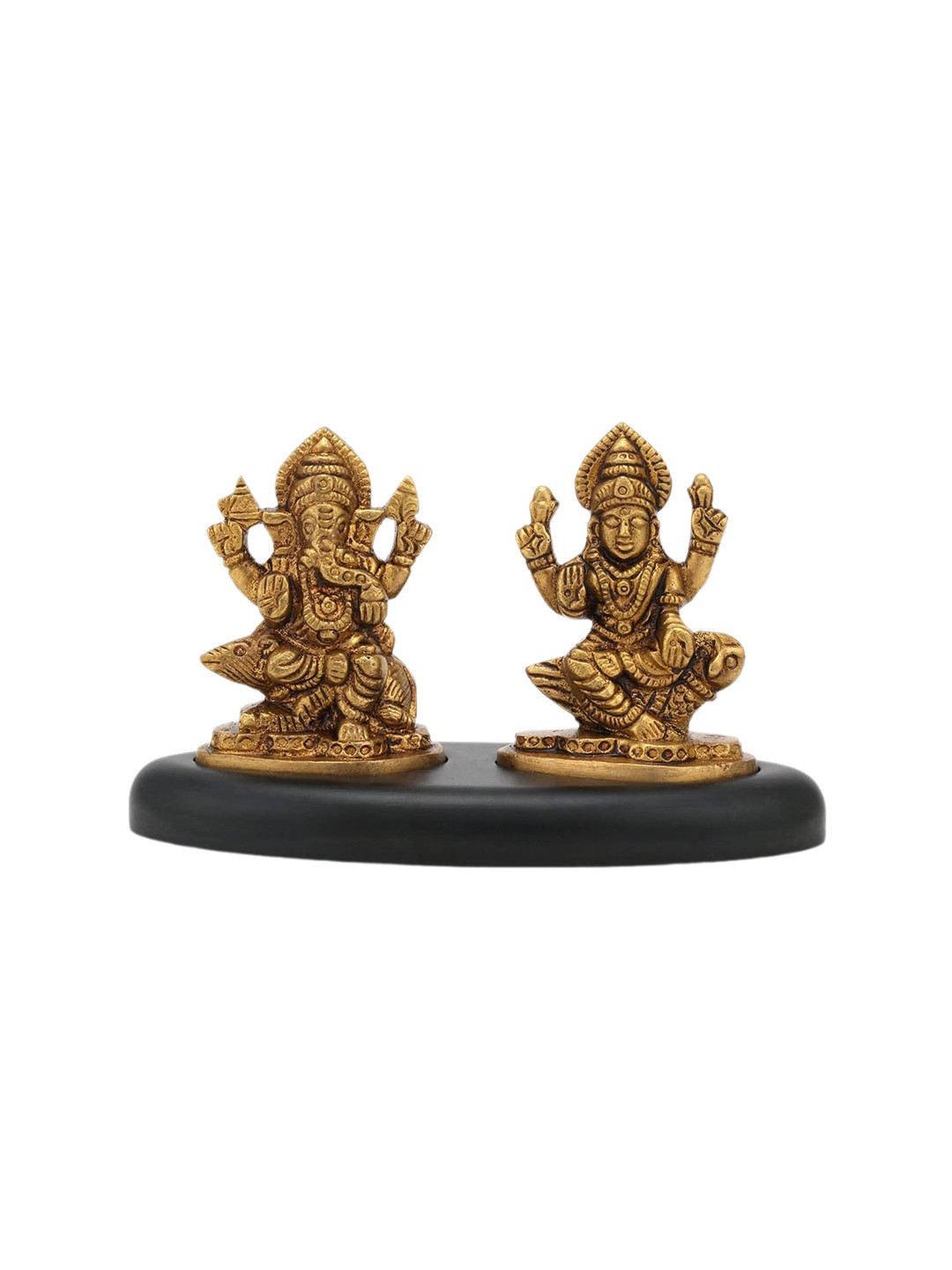 CraftVatika Lord Ganesha Sitting On Moon Yellow Metal Metallic Prayer Room Small Showpiece -