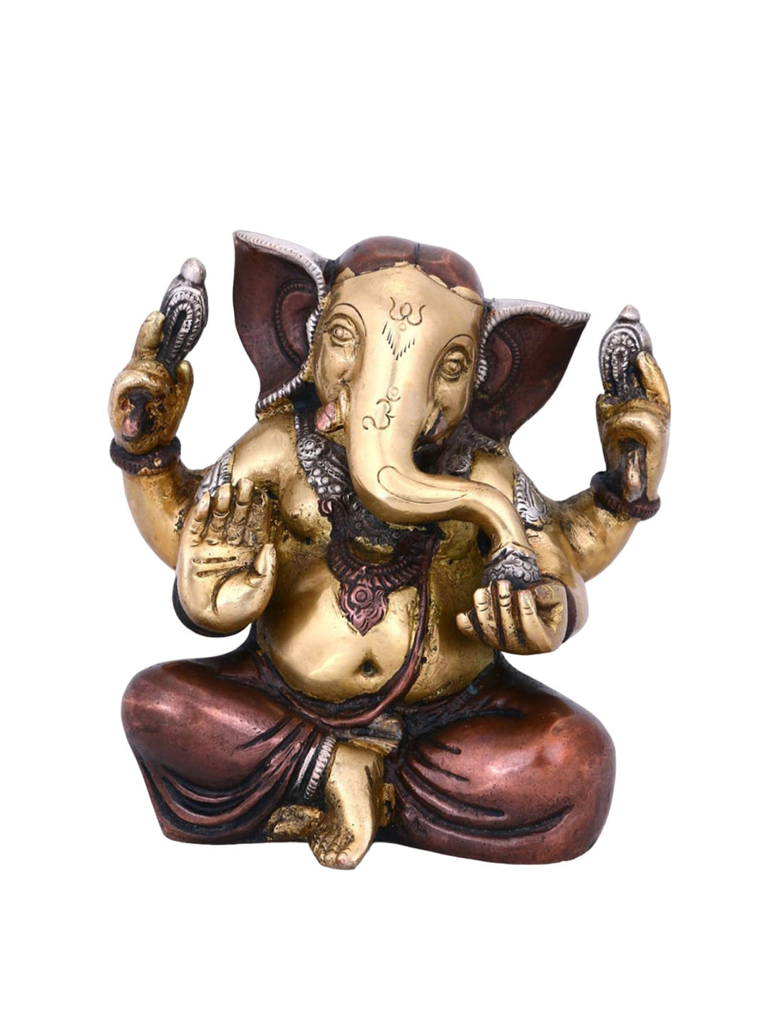 CraftVatika God Ganesha Copper Brass Metallic Prayer Room Medium Showpiece - 3.2 Inches