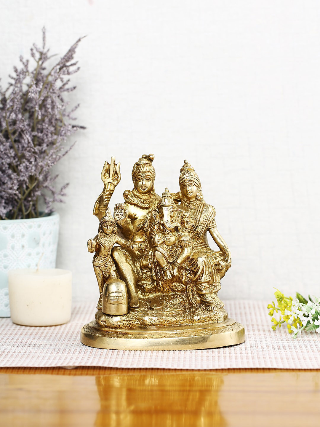 CraftVatika Lord Ganesha Yellow Brass Metallic Prayer Room Medium Showpiece - 6 Inches