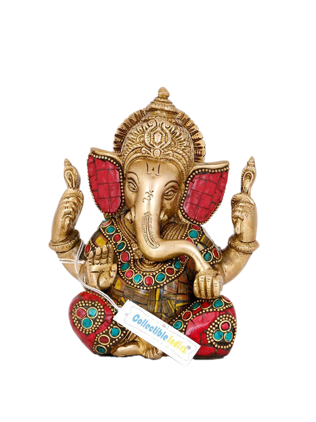 CraftVatika Dagdu Seth Ganesha Gold Brass Metallic Prayer Room Small Showpiece - 3 Inches