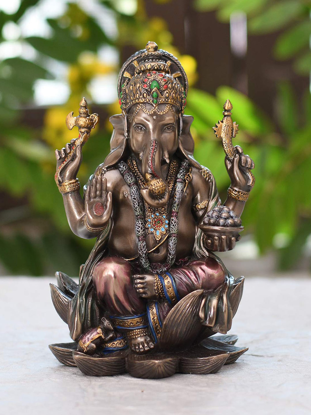 CraftVatika Beautiful Ganesha Brown Polyresin Matte Prayer Room Hand-Crafted Medium Showpiece - 7.4 Inches