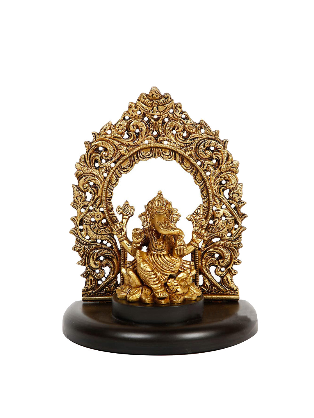 CraftVatika Ganesha Gold Brass Metallic Prayer Room Hand-Crafted Medium Showpiece - 4 Inches
