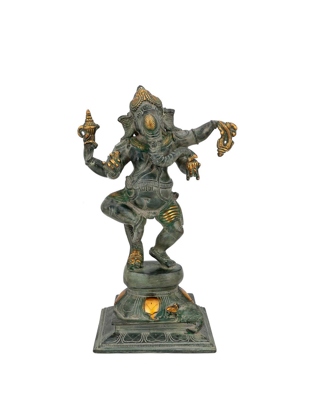 CraftVatika Bal Ganesh Green Brass Metallic Prayer Room Small Showpiece - 5 Inches