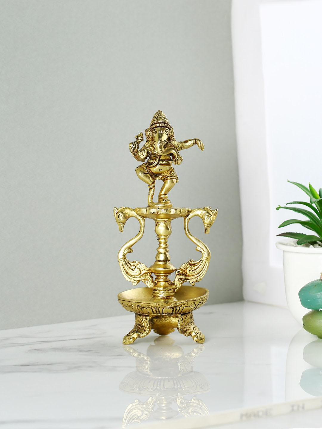 CraftVatika Lord Shiva Family Gold Brass Metallic Prayer Room Small Showpiece - 4 Inches