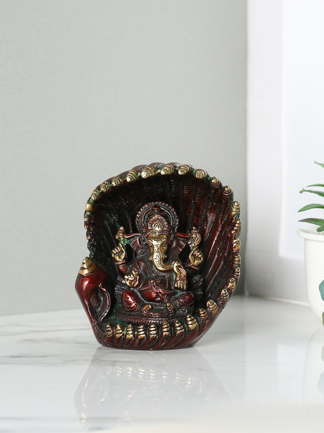 CraftVatika Laxmi Ganesh Brown Brass Metallic Prayer Room Hand Made Medium Showpiece - 5.5 Inches