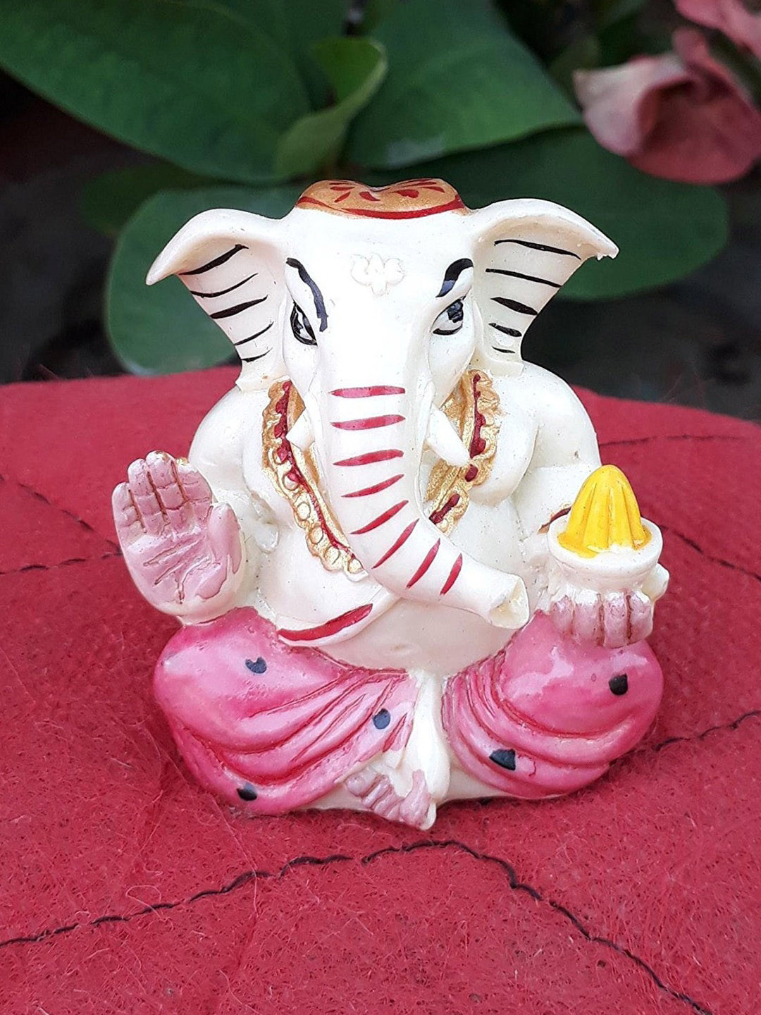 CraftVatika Lord Ganesha Sitting White Marble Natural Prayer Room Medium Showpiece - 2 Inches
