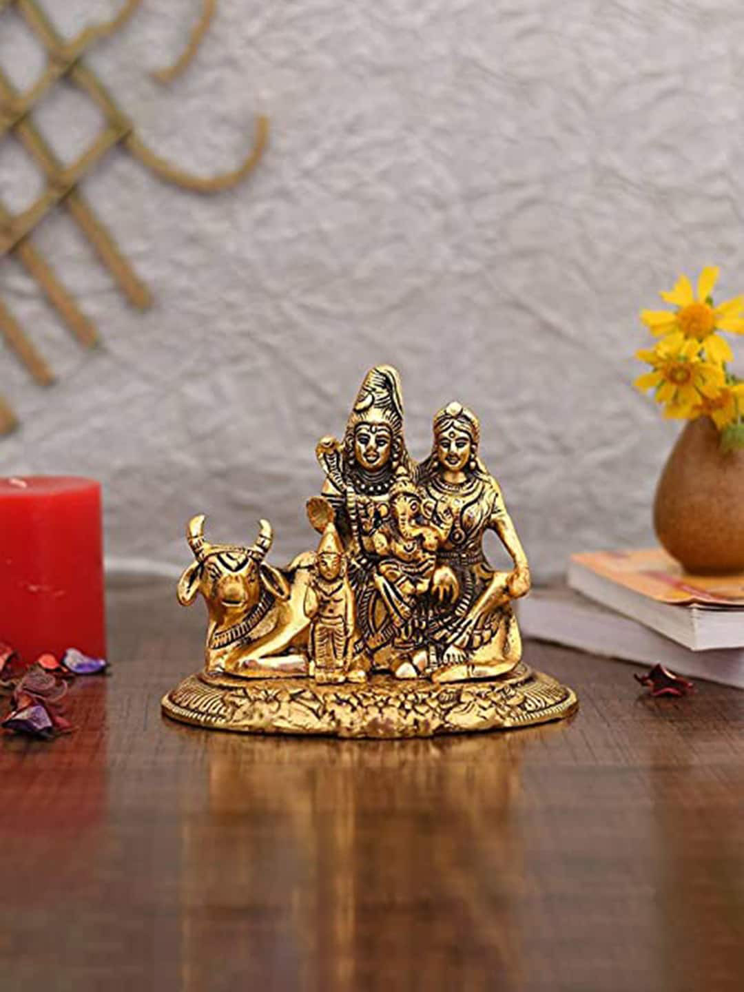 CraftVatika Lord Ganesha Reading Ramayana Gold Metal Metallic Prayer Room Small Showpiece - 5 Inches