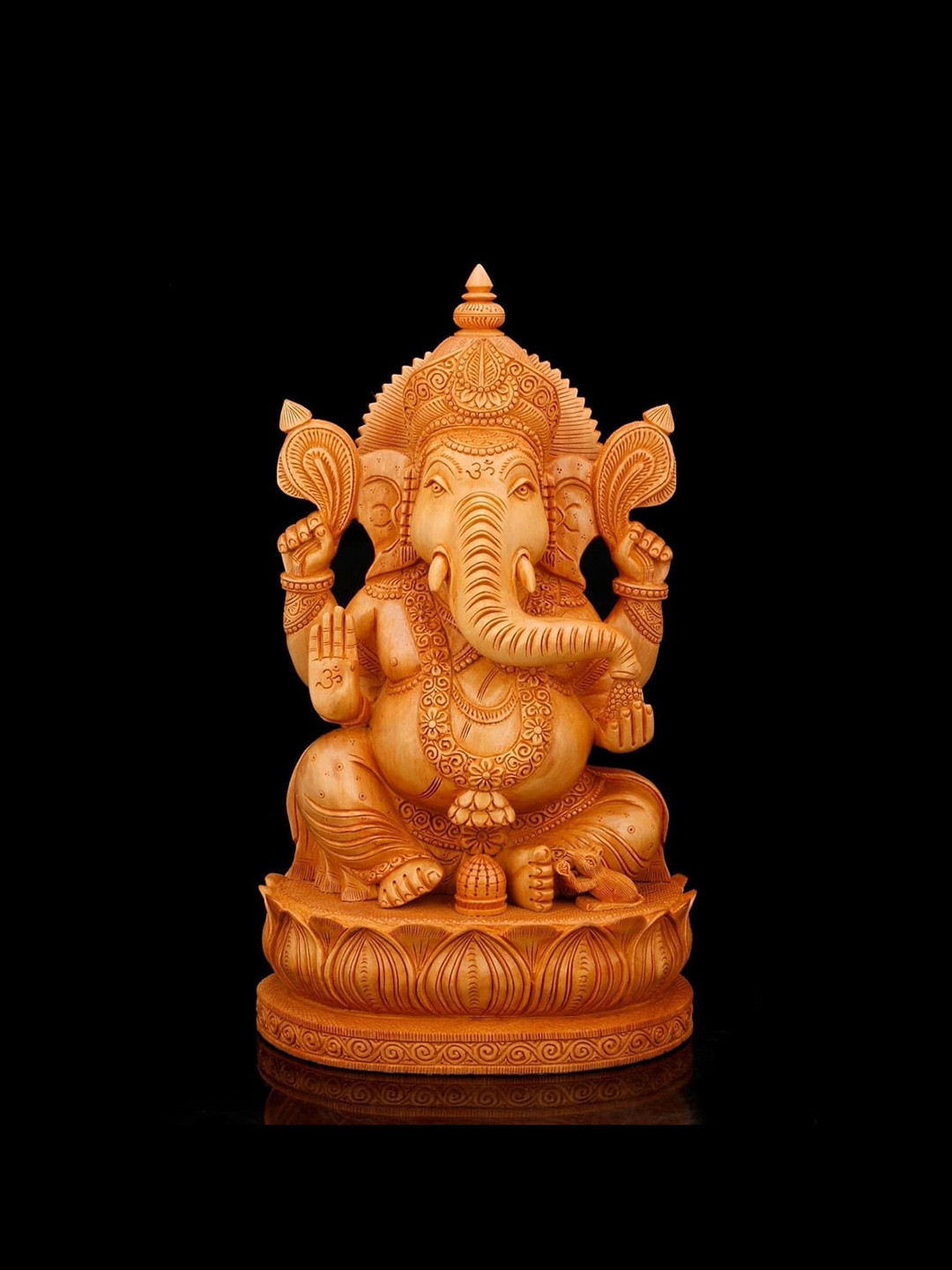 CraftVatika Ganesh Orange Wood Natural Prayer Room Hand Made Small Showpiece - 12 Inches