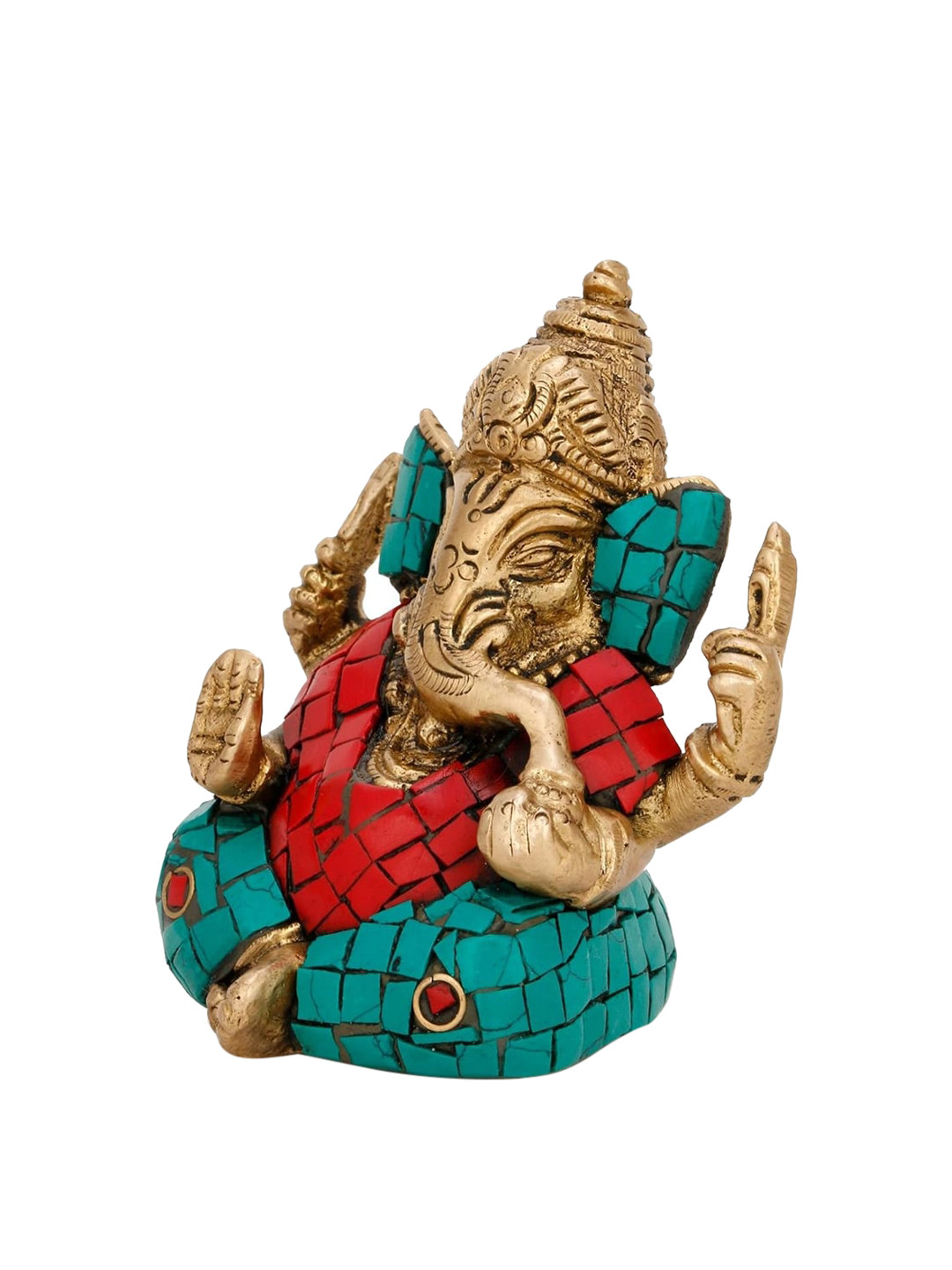 CraftVatika Pagdi Ganesha Gold Brass Metallic Prayer Room Medium Showpiece - 1.4 Inches