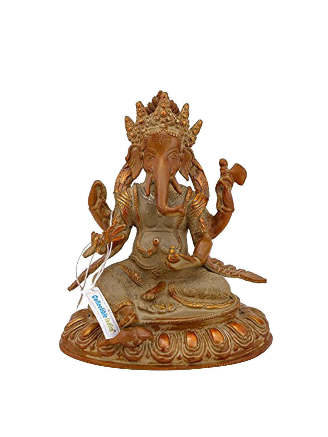 CraftVatika Taj Ganesha Brown Brass Metallic Prayer Room Small Showpiece - 8 Inches