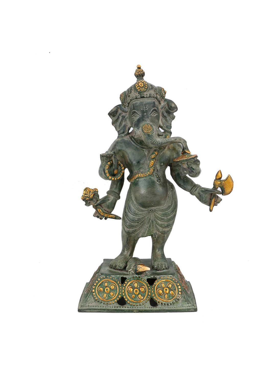 CraftVatika Ganesha Grey Brass Metallic Prayer Room Large Showpiece - 12 Inches