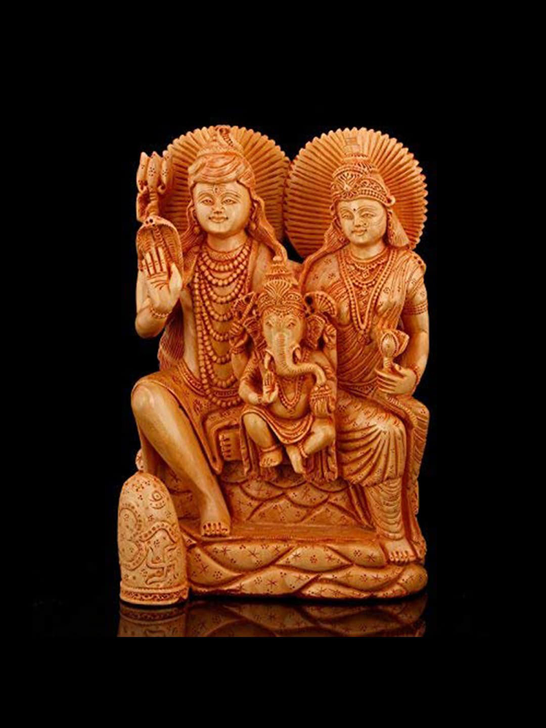 CraftVatika Ganesh Brown Wood Natural Prayer Room Medium Showpiece - 7.1 Inches