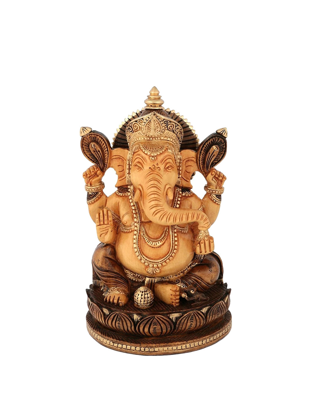 CraftVatika Brown Textured Ganesha Wood Idol Showpiece