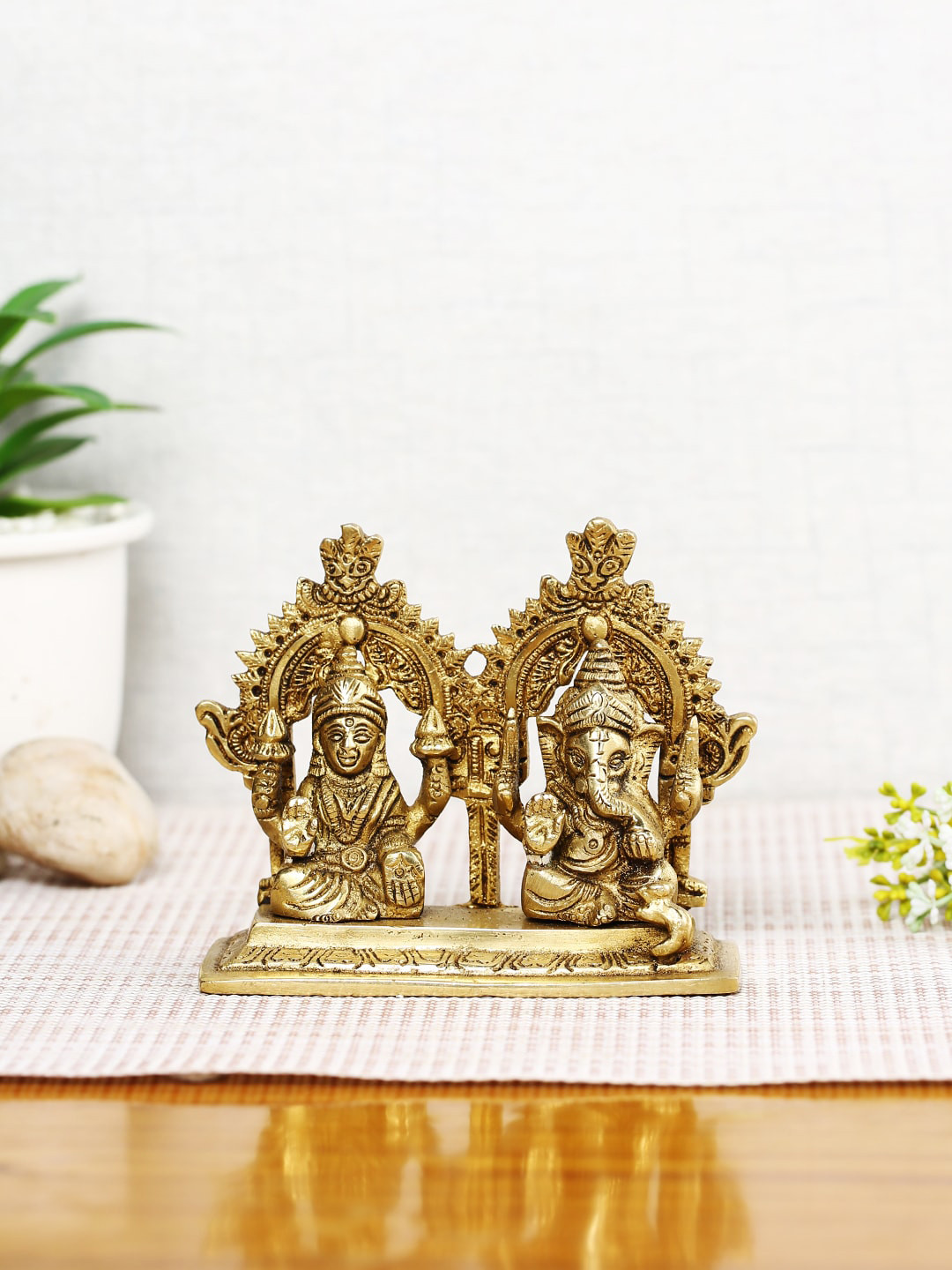 CraftVatika Ganesh Murti Copper Brass Metallic Prayer Room Set of 2 Medium Showpieces - 4 Inches