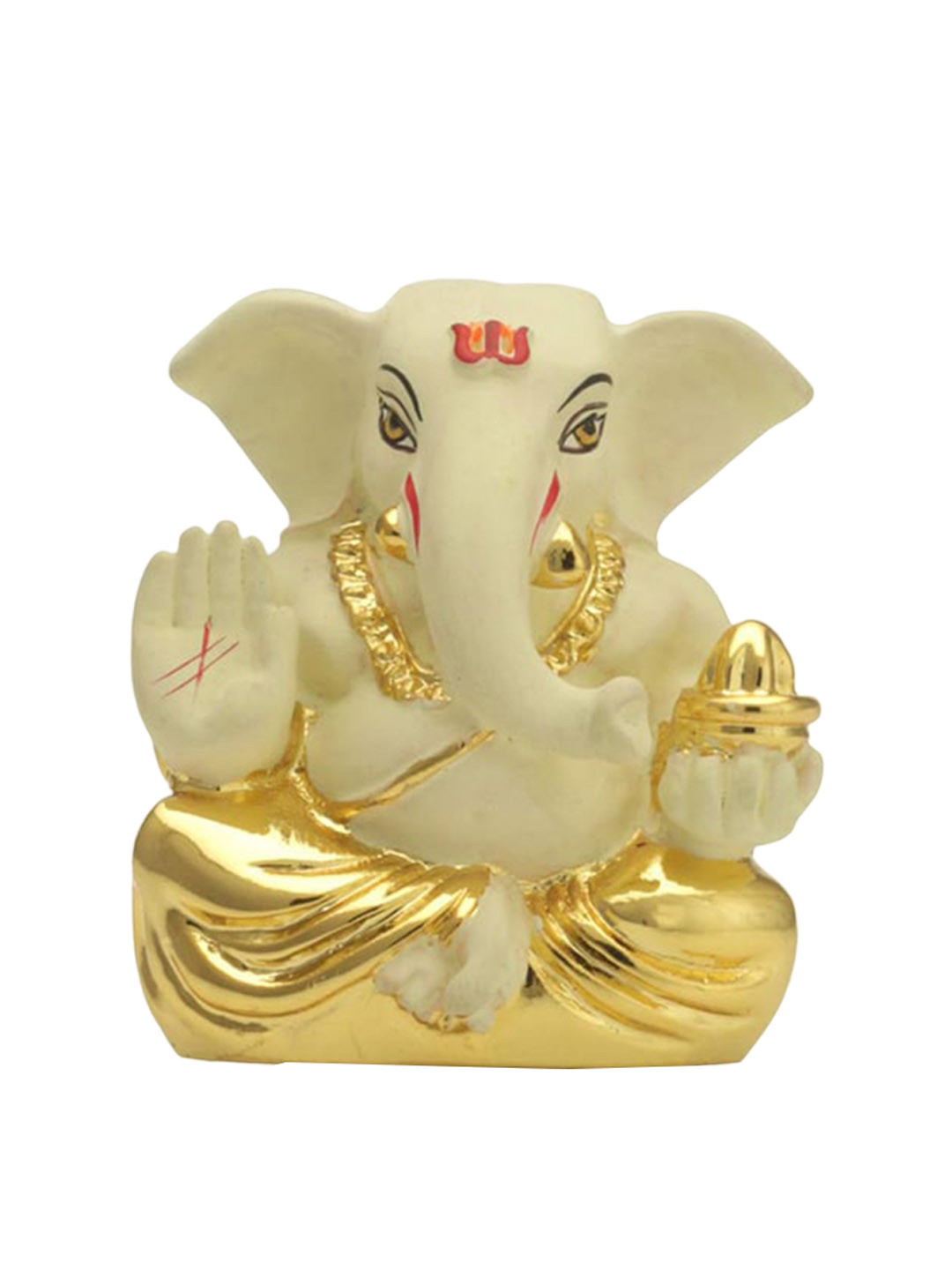 CraftVatika Ganesha Beige Marble Natural Prayer Room Medium Showpiece - 2.4 Inches