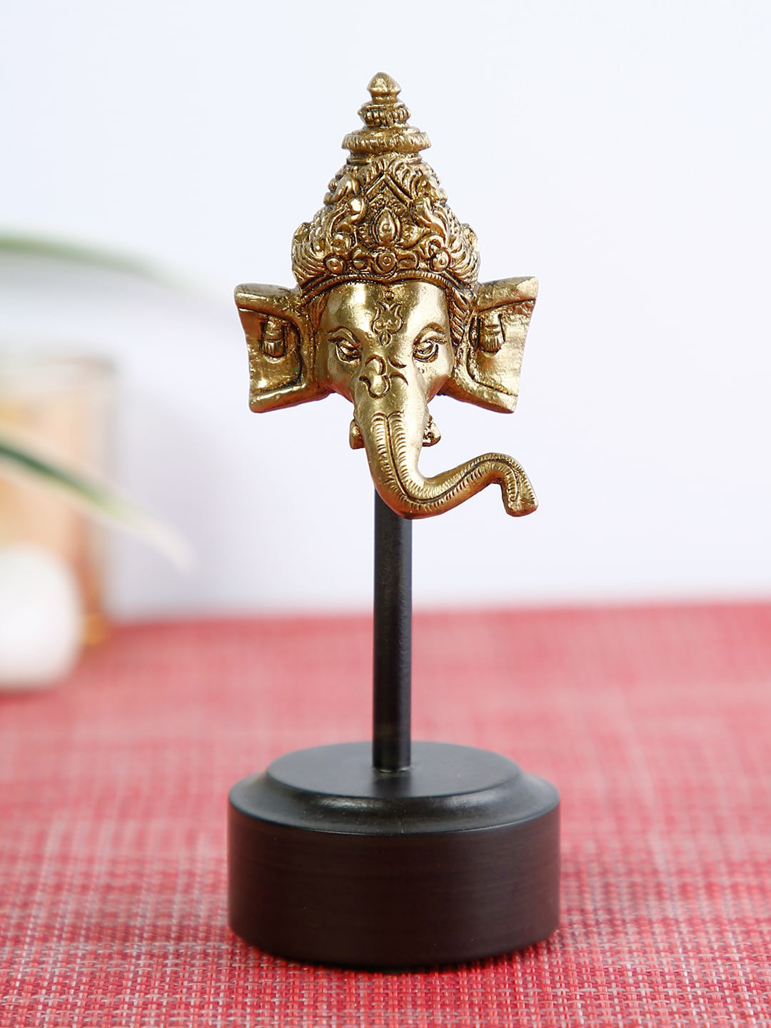 CraftVatika Golden Textured Ganesha With Attached Stand Brass Idol Showpiece