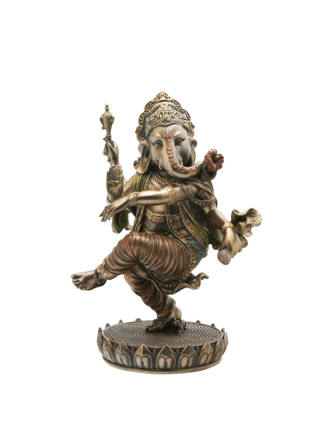 CraftVatika Ganesh Statue Elephant Face Gold Ceramic Glossy Prayer Room Hand Made Medium Showpiece - 8 Inches
