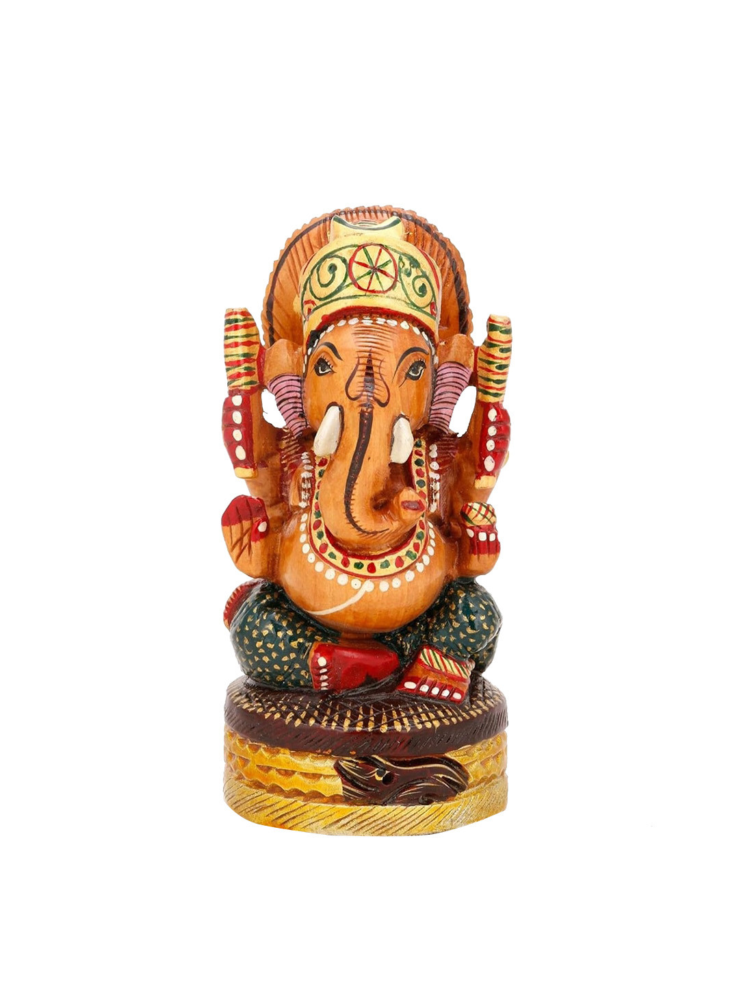 CraftVatika Laxmi Ganesha Red Wood Natural Living Room Small Showpiece - 2.5 Inches