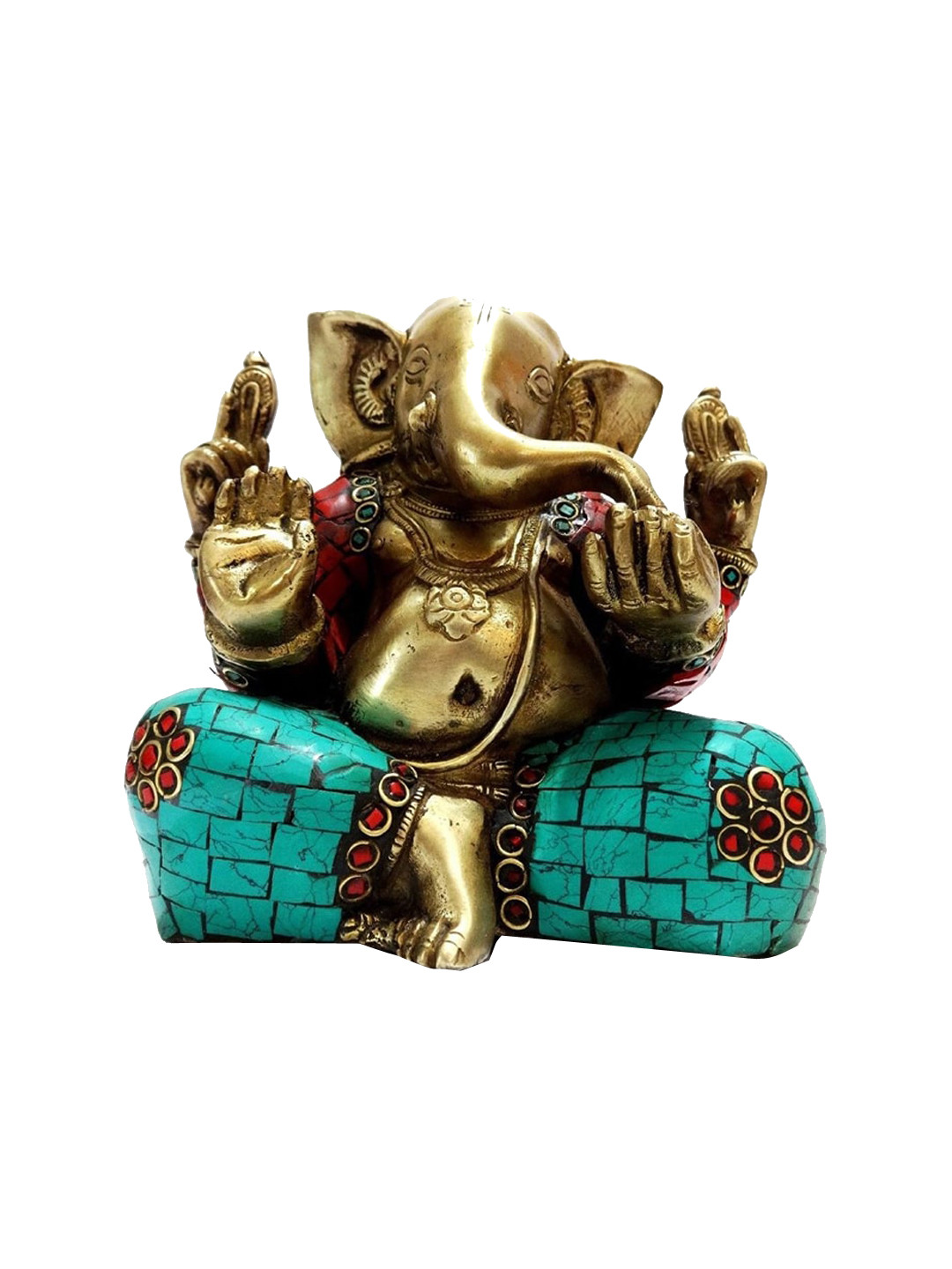 CraftVatika Ganesh Sitting on Lotus Gold Brass Metallic Prayer Room Small Showpiece - 6 Inches