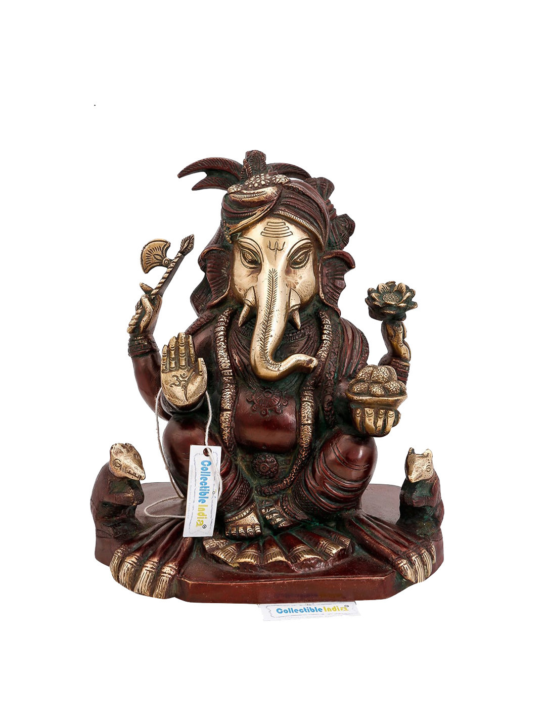 CraftVatika Lakshmi Ganesha Gold Brass Metallic Prayer Room Hand Made Small Showpiece - 6 Inches