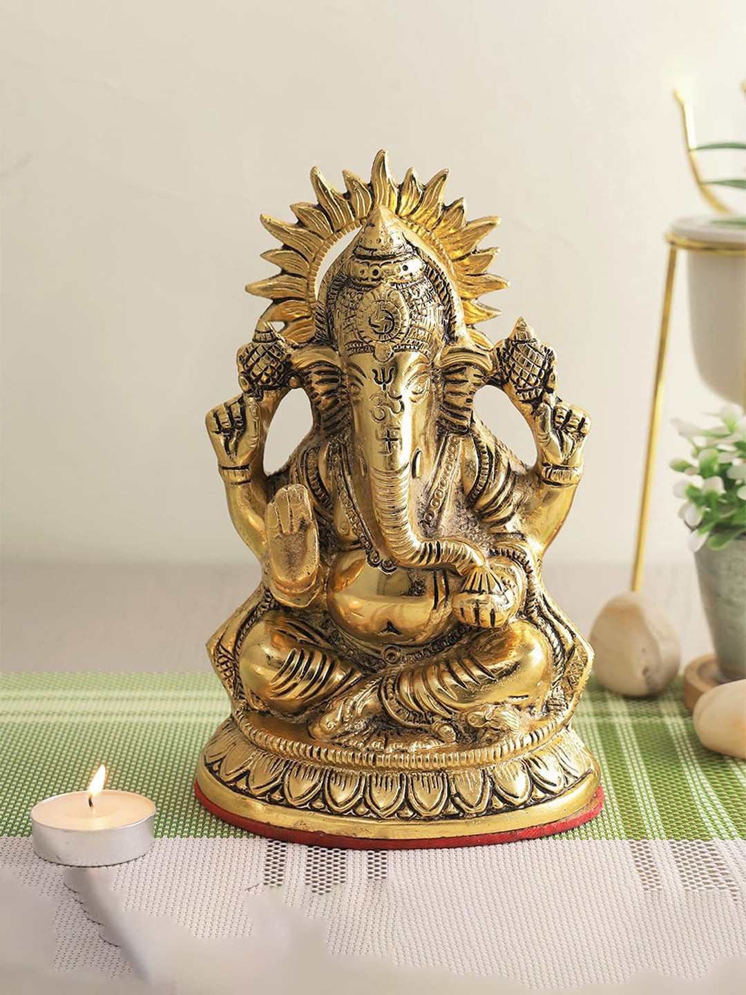 CraftVatika Brown Textured Ganesh Aluminium Idol Showpiece