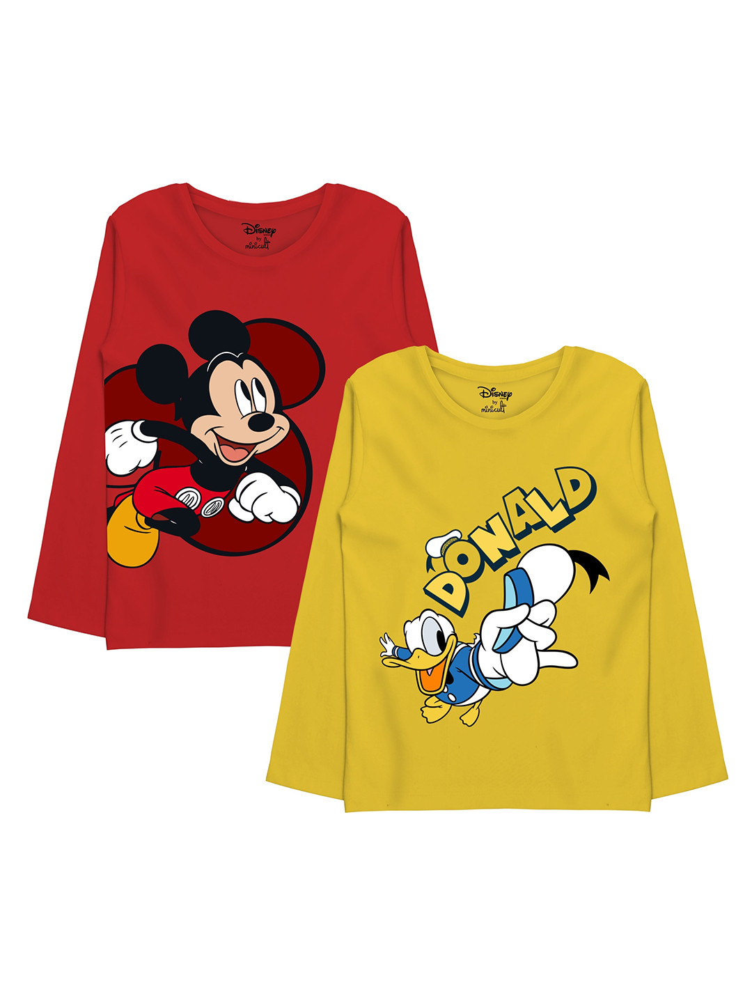 Minicult Boys Pack Of 2 Mickey and Donald Printed Cotton T-shirt