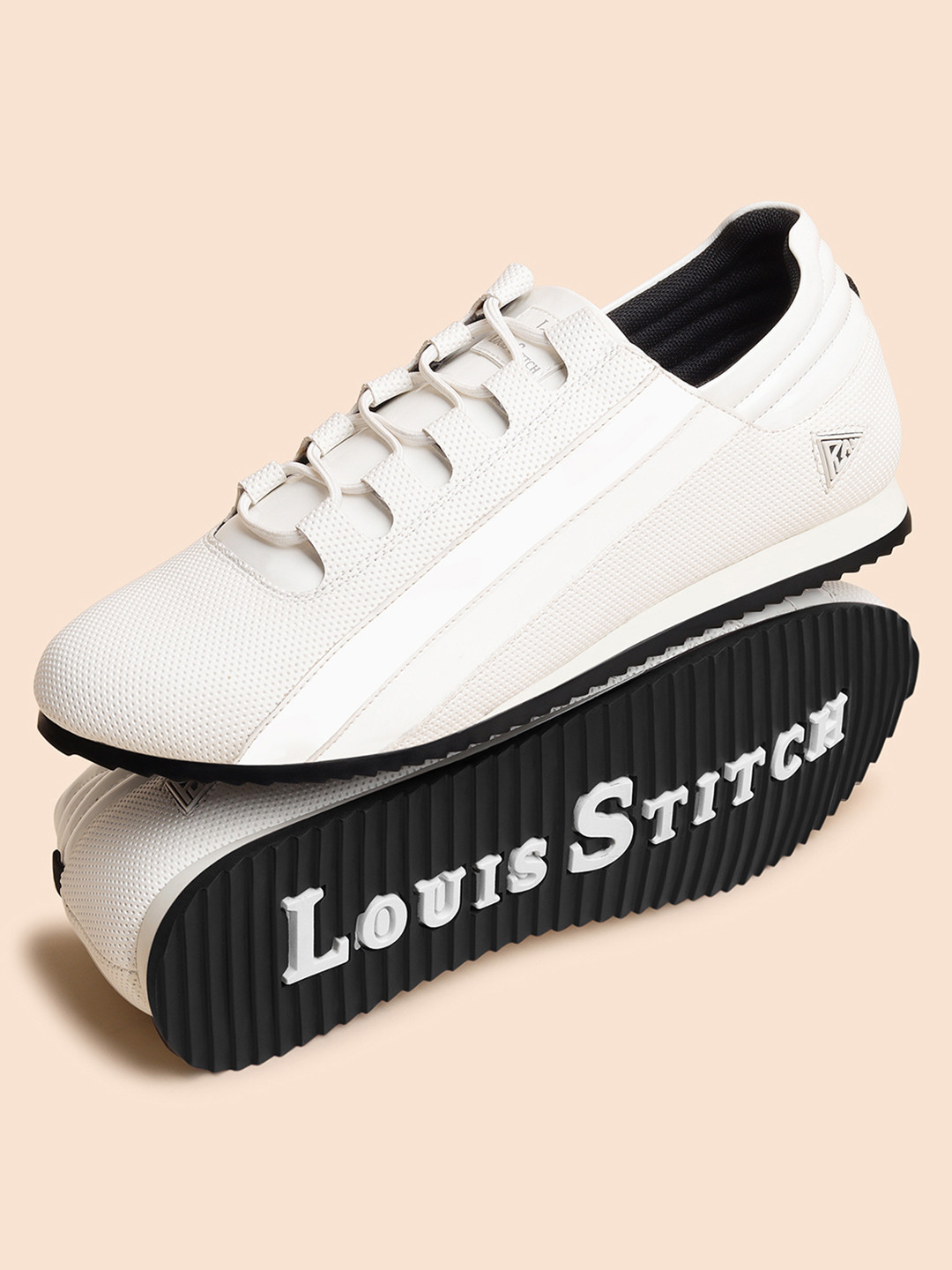 LOUIS STITCH Men's Casual Shiny Strap White Sneakers